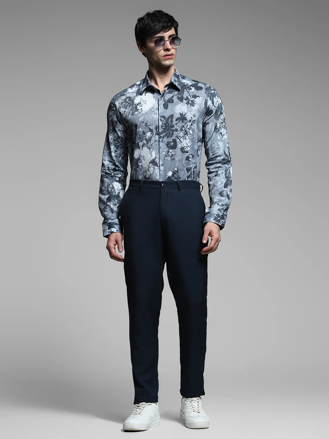 Grey Floral Cotton Shirt - Image 6