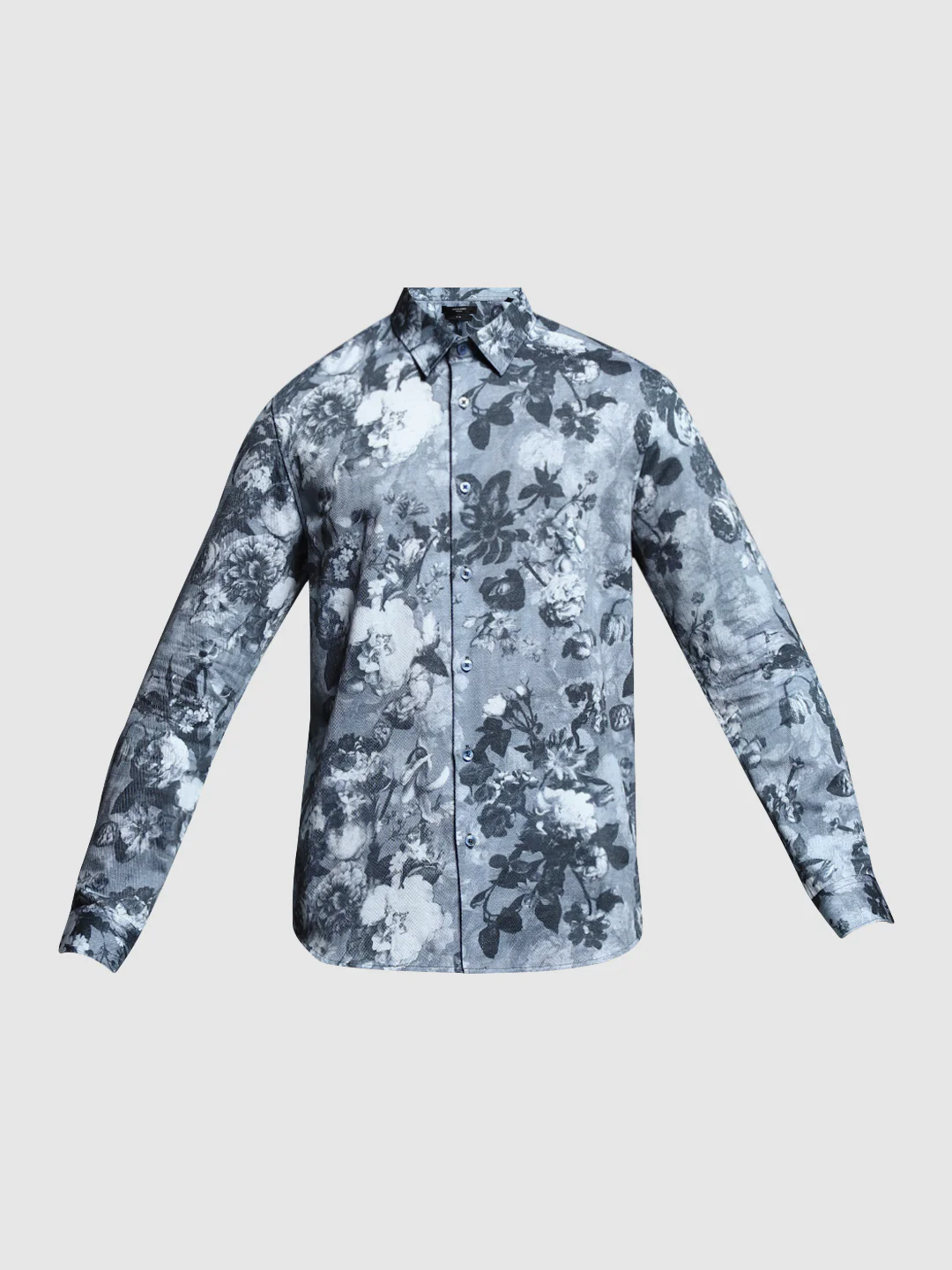 Grey Floral Cotton Shirt - Image 7