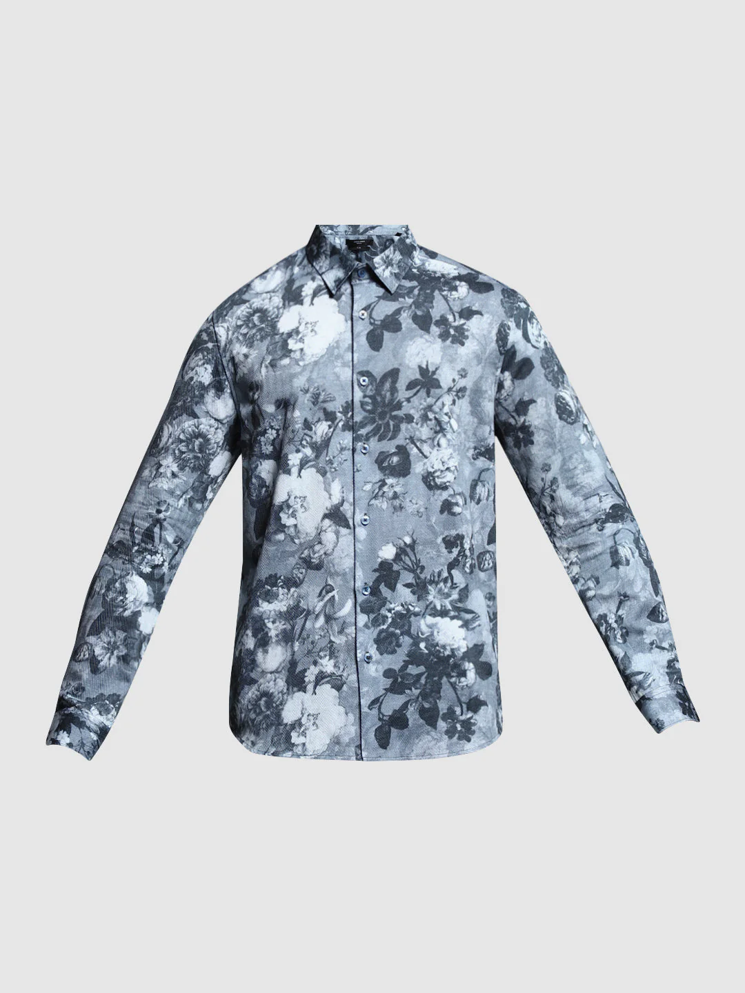 Grey Floral Print Cotton Shirt - Image 7