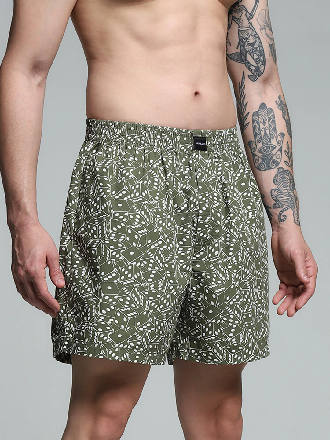 Green Dice Print Cotton Boxers - Image 2