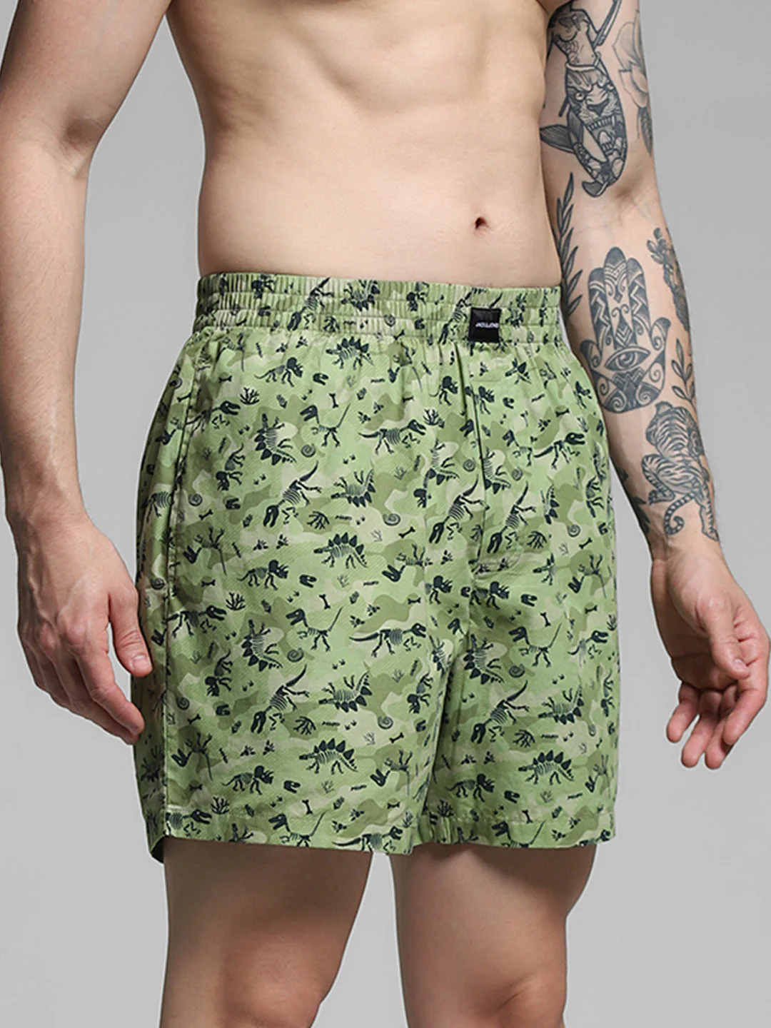 Green Dinosaur Print Cotton Boxers - Image 2