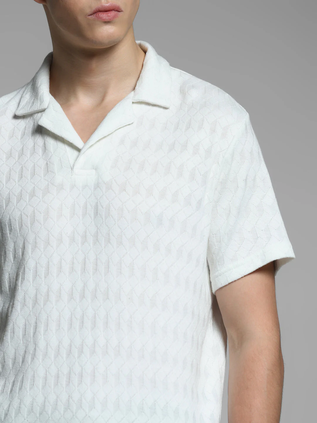 White Jacquard Cotton Polo - Image 5