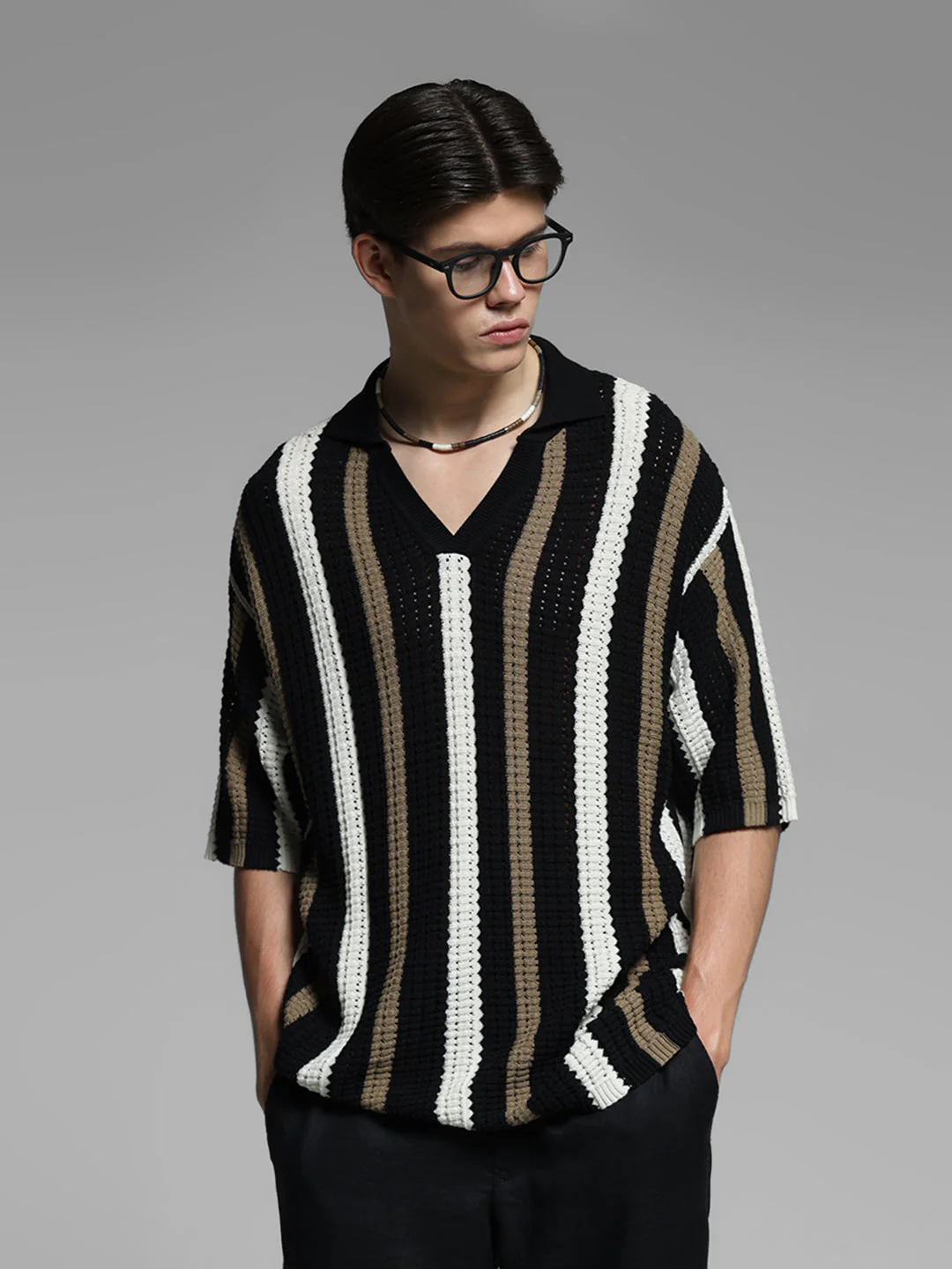 Black Colourblocked Oversized Polo