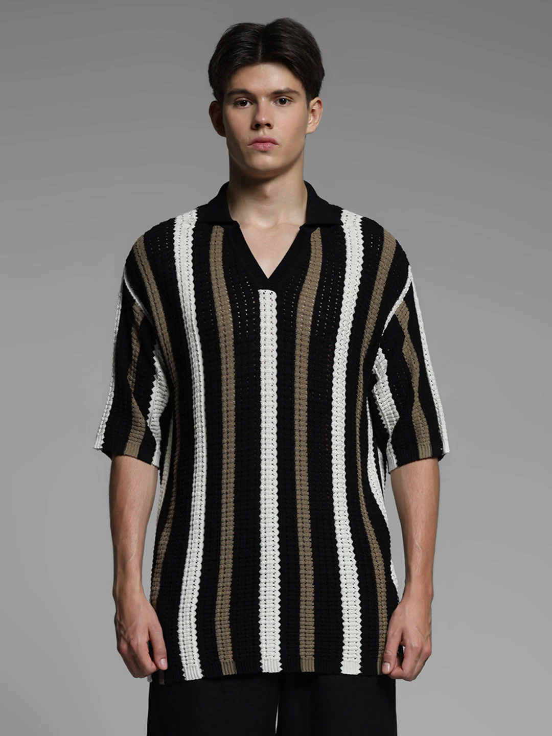 Black Colourblocked Oversized Polo - Image 8