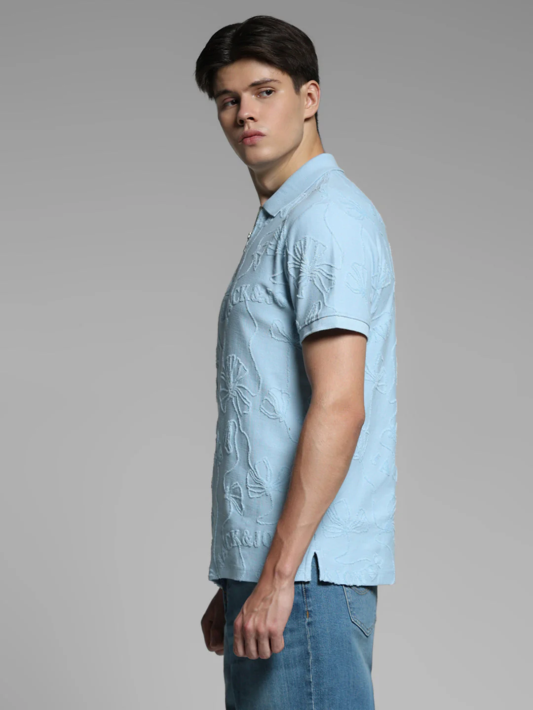 Blue Floral Embroidery Polo - Image 3