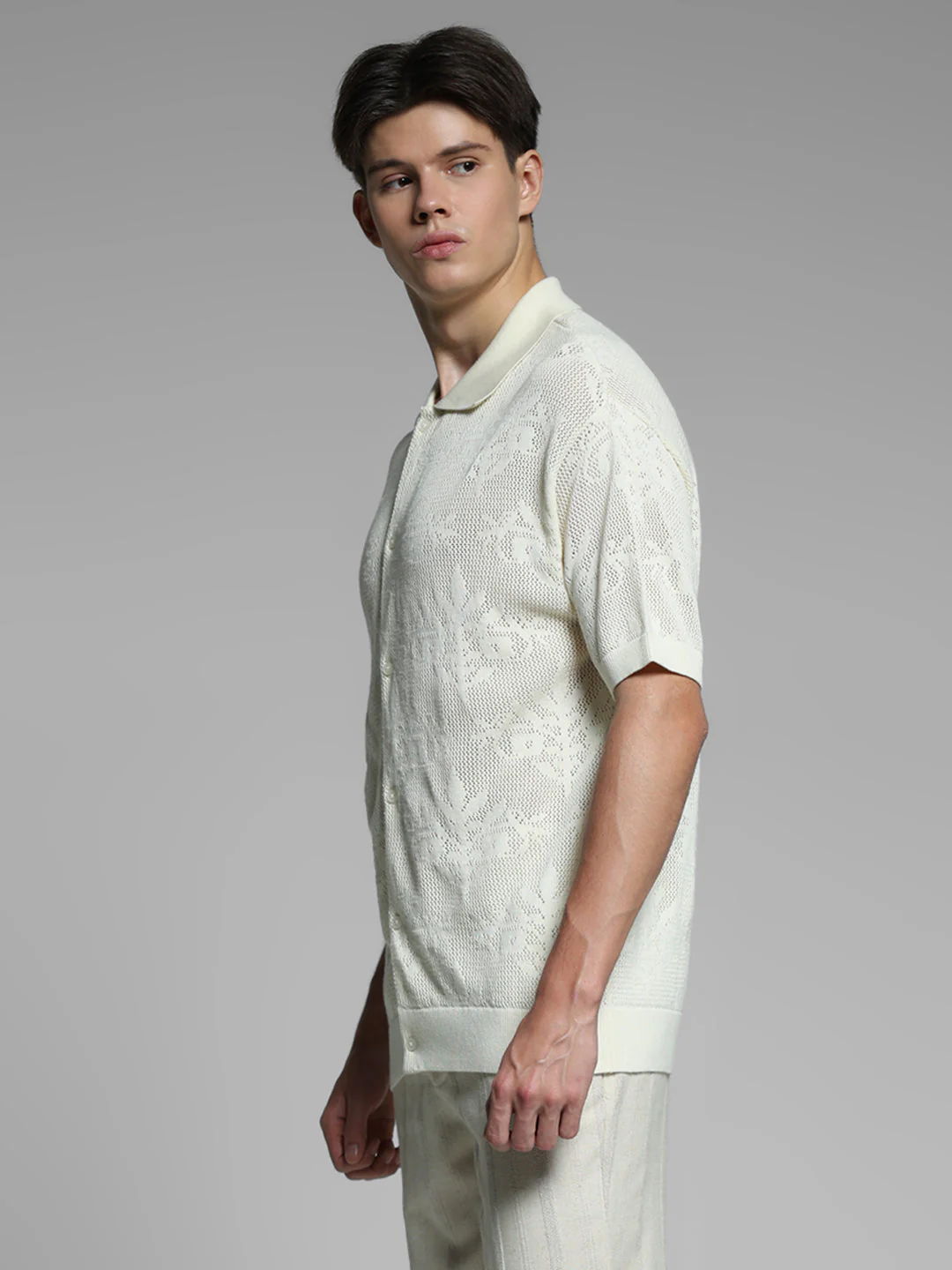 White Jacquard Front Open Polo - Image 3