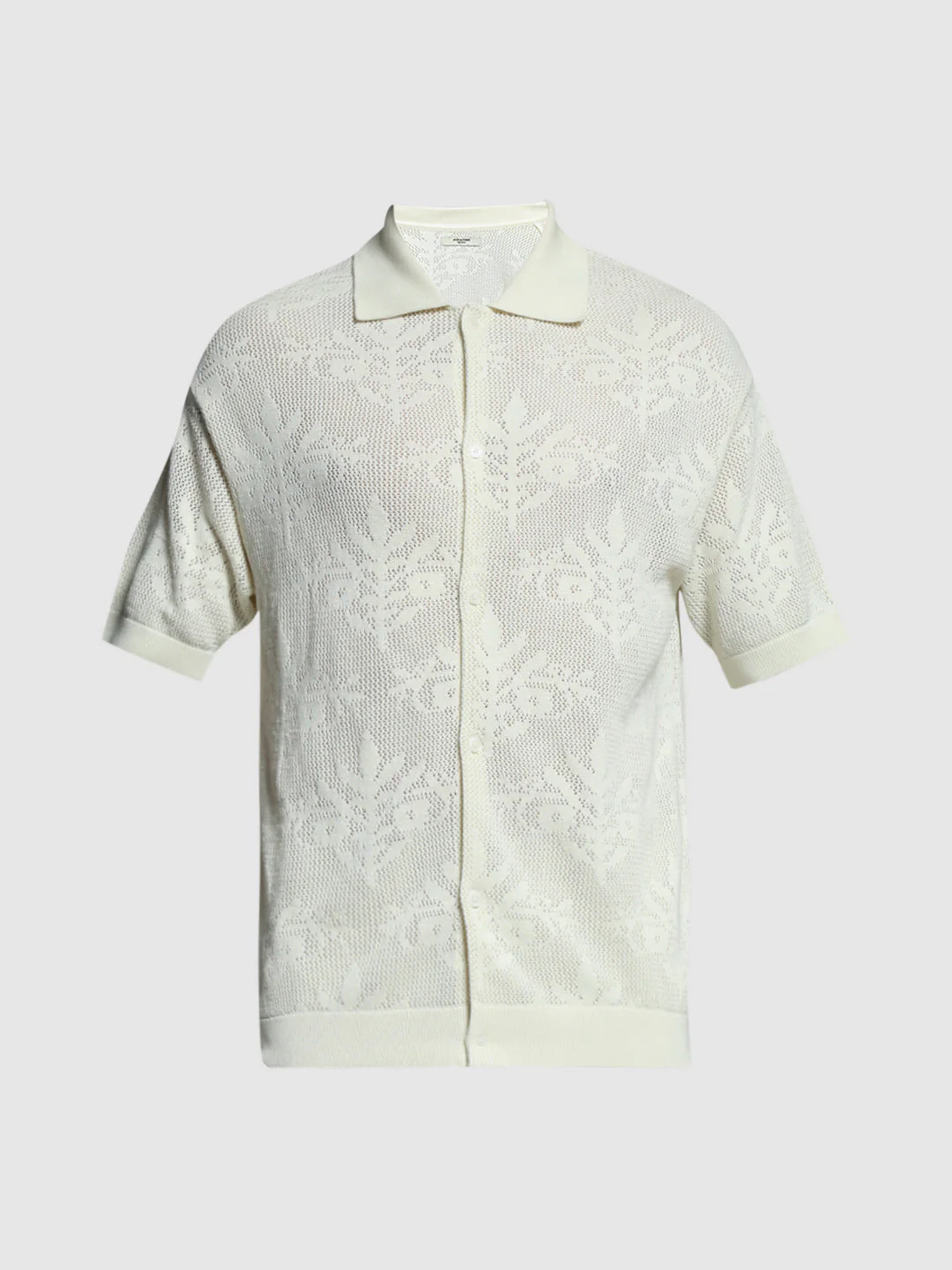 White Jacquard Front Open Polo - Image 7