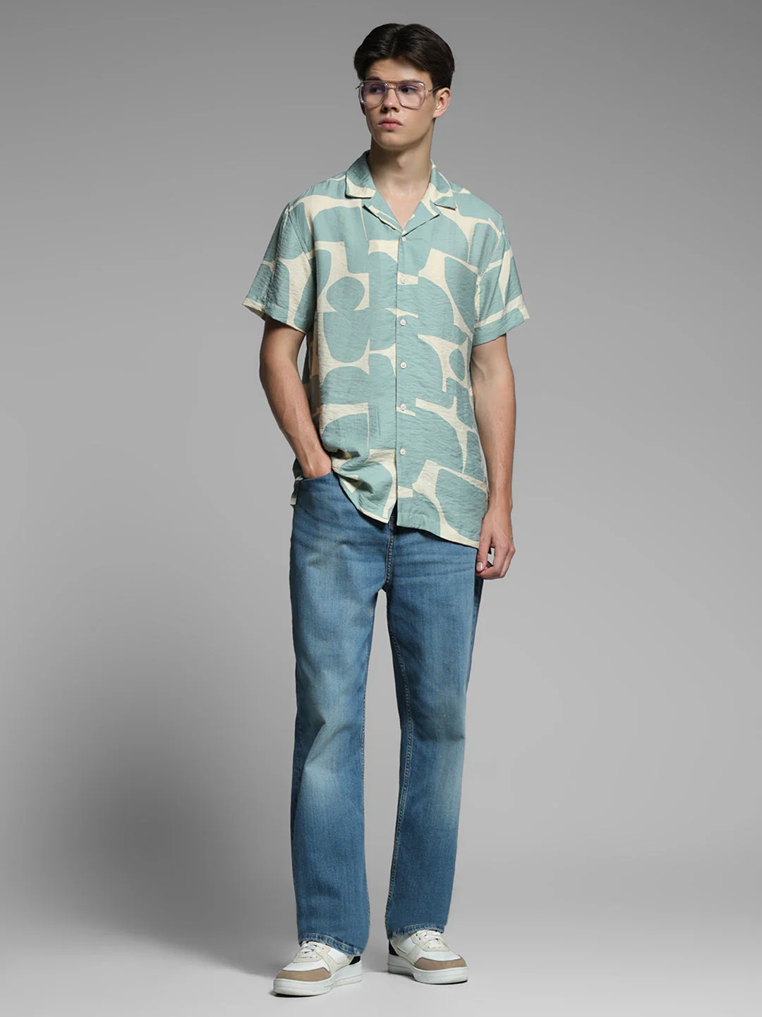 Green Printed Comfort Fit Shirt - Image 6