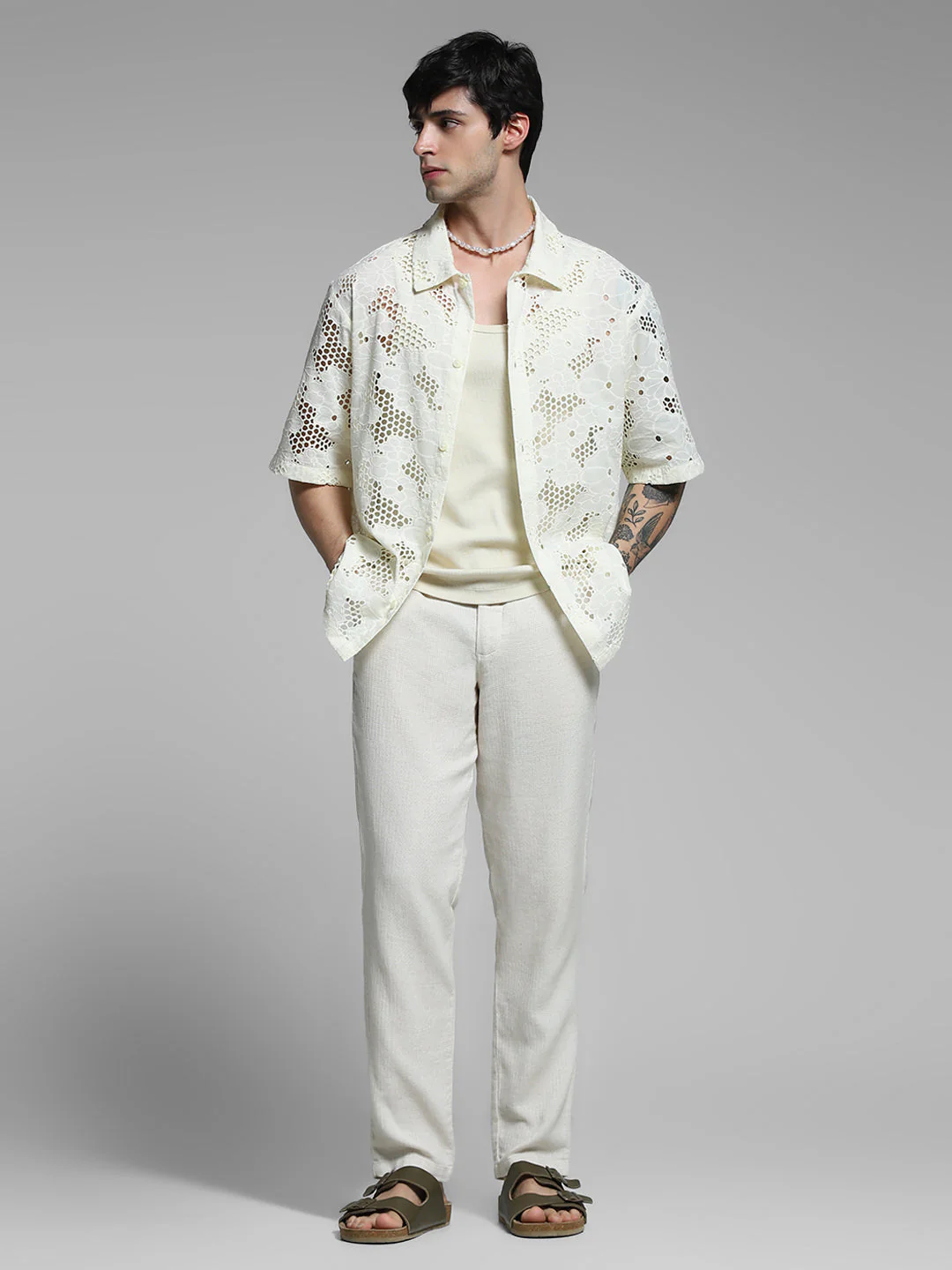 White Cut-Work Cotton Oversized Shirt - Image 6