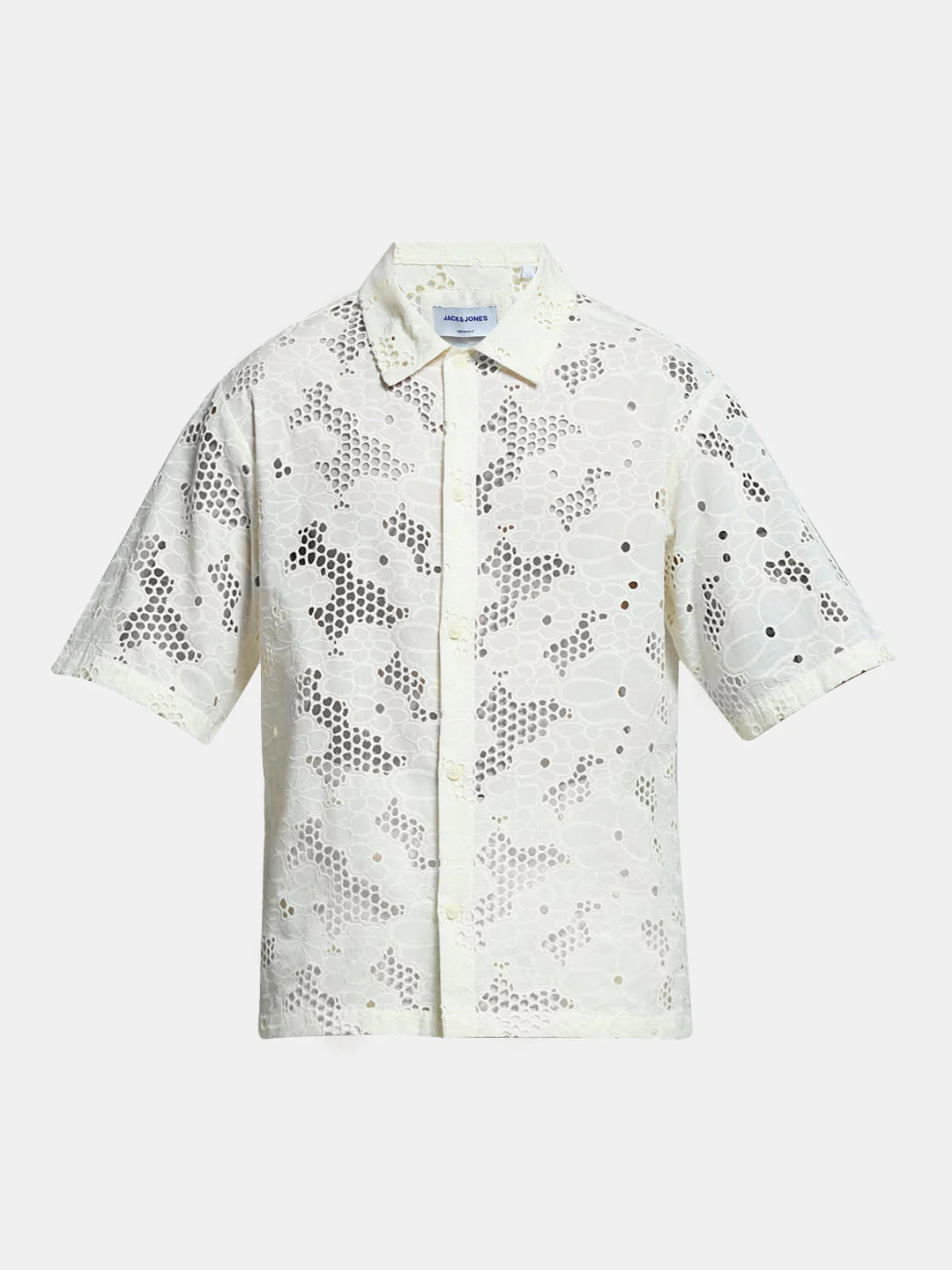 White Cut-Work Cotton Oversized Shirt - Image 7