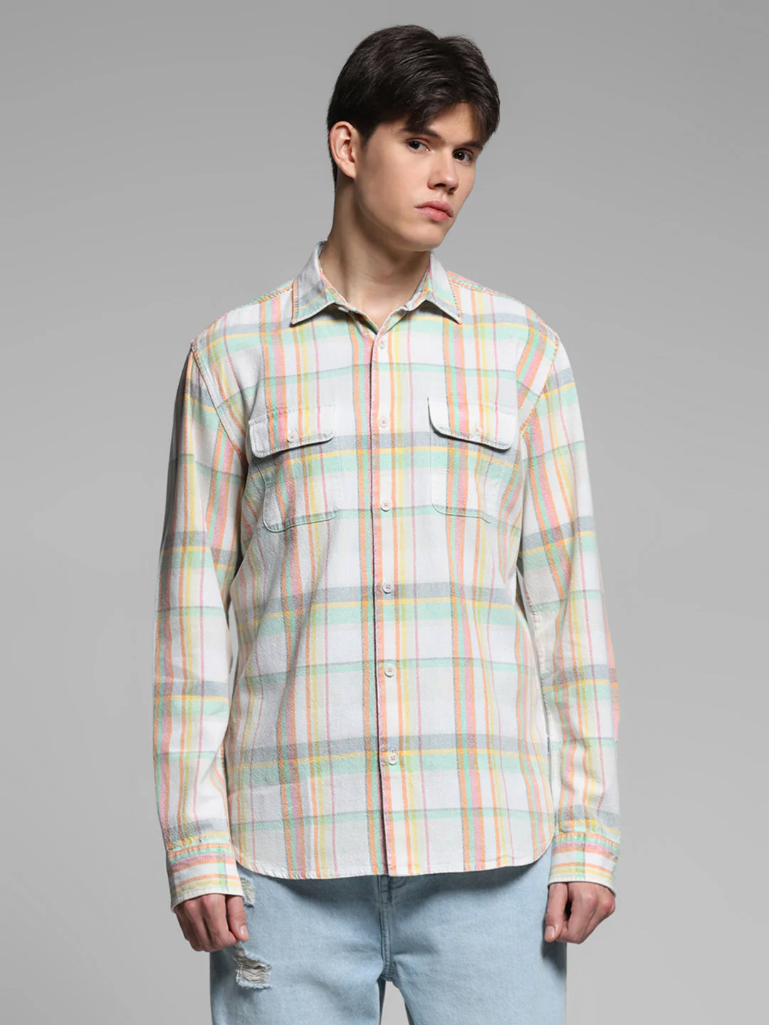 White Check Linen Blend Shirt - Image 2