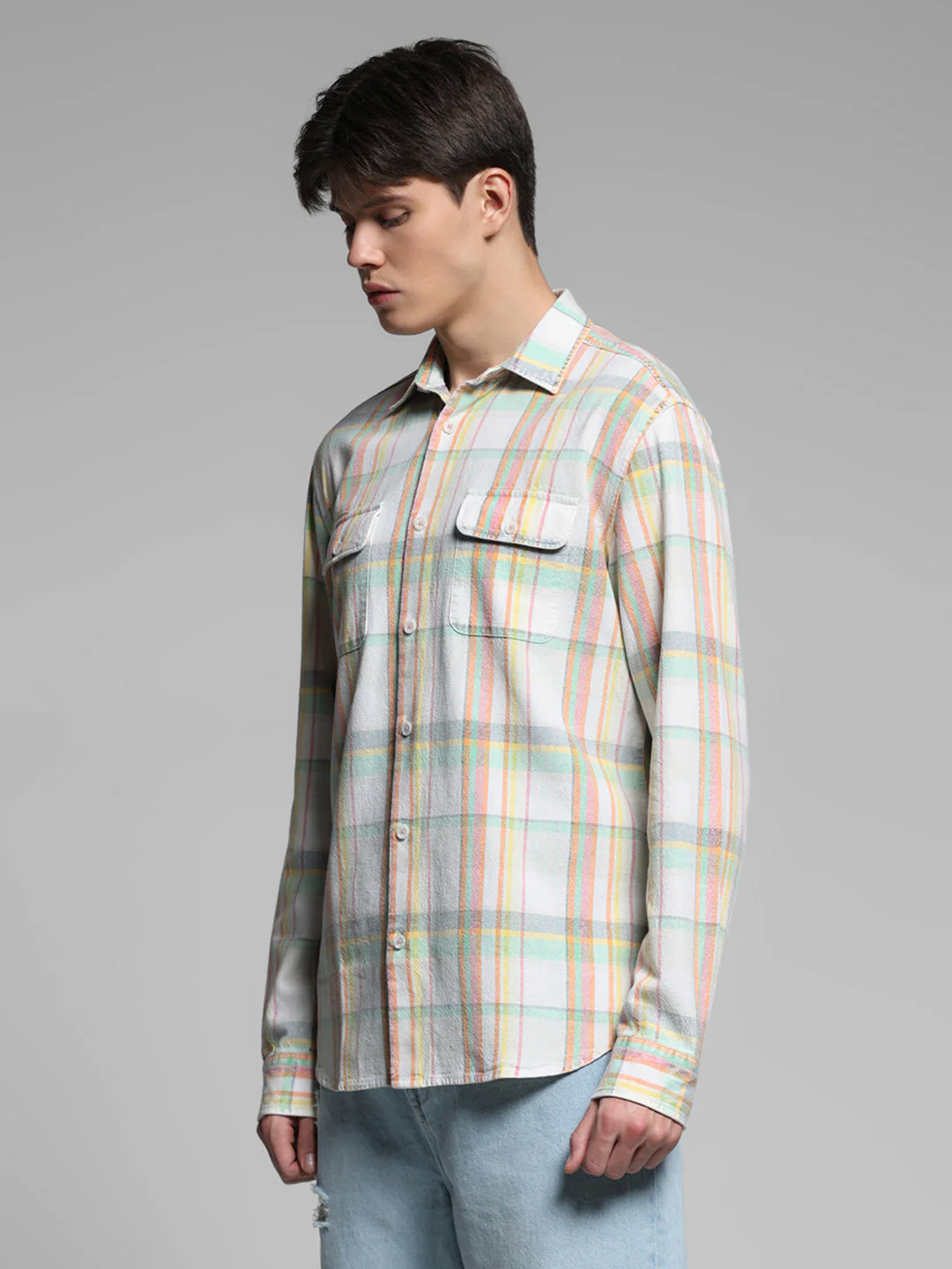 White Check Linen Blend Shirt - Image 3