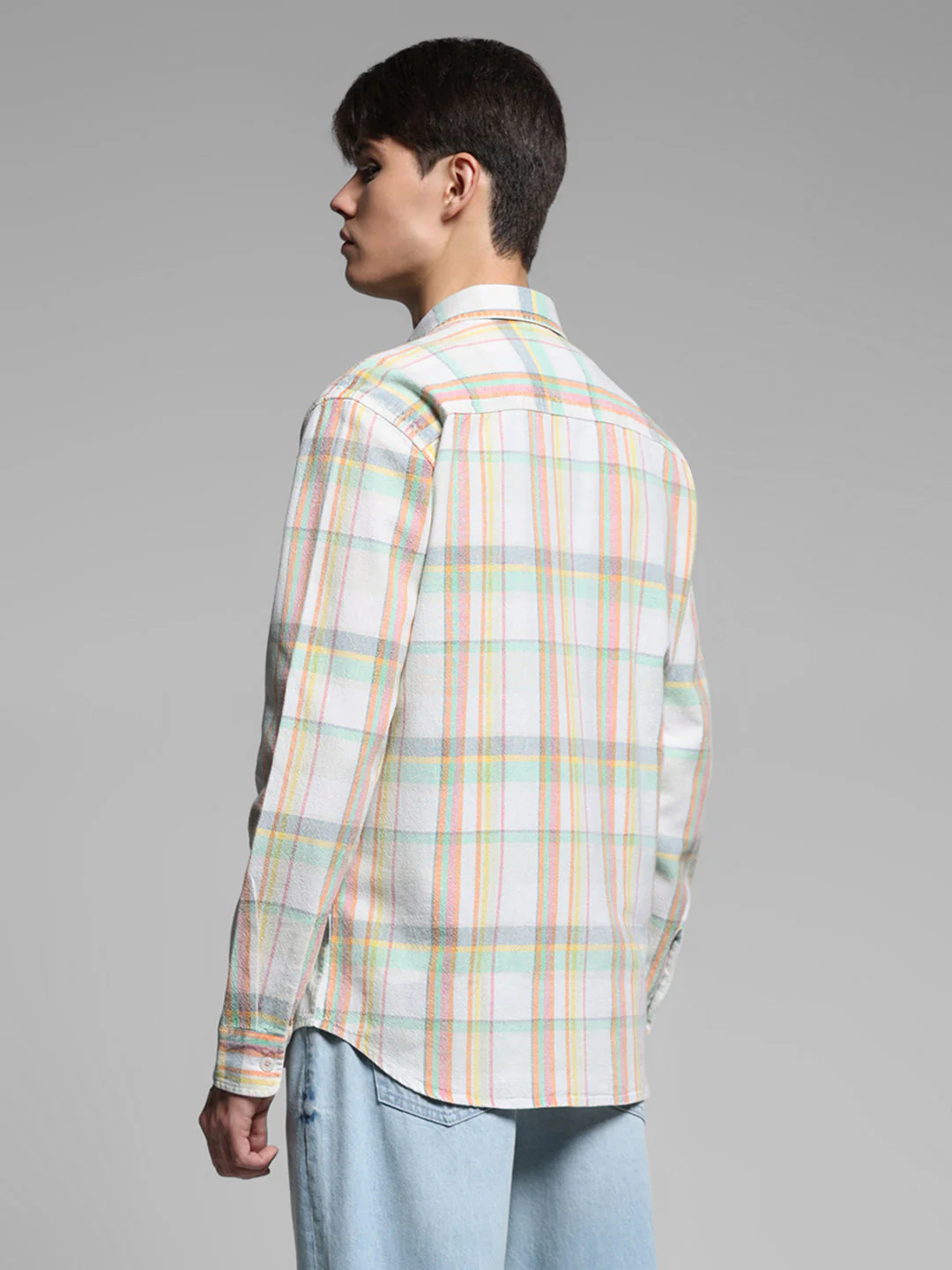 White Check Linen Blend Shirt - Image 4