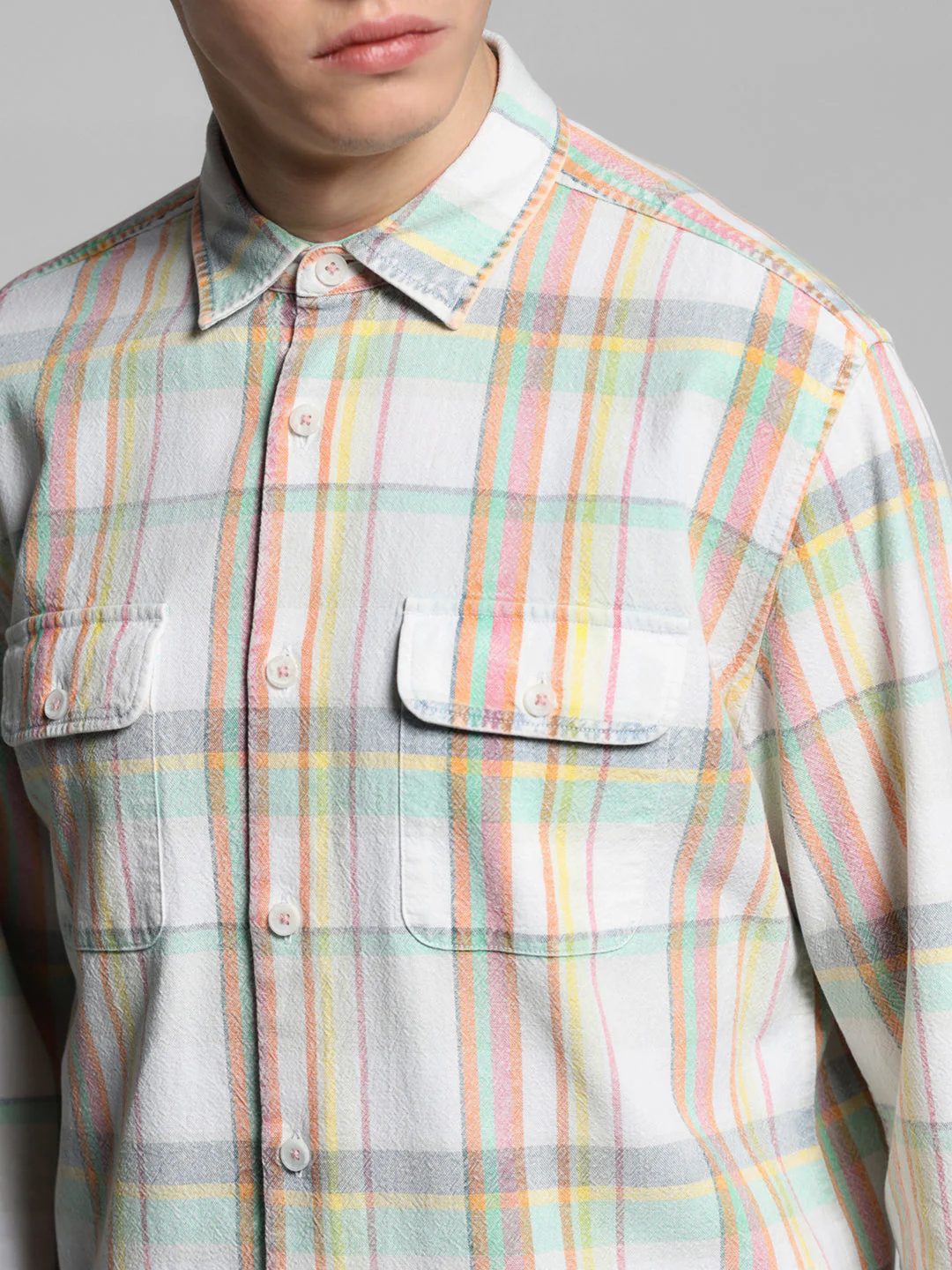 White Check Linen Blend Shirt - Image 5