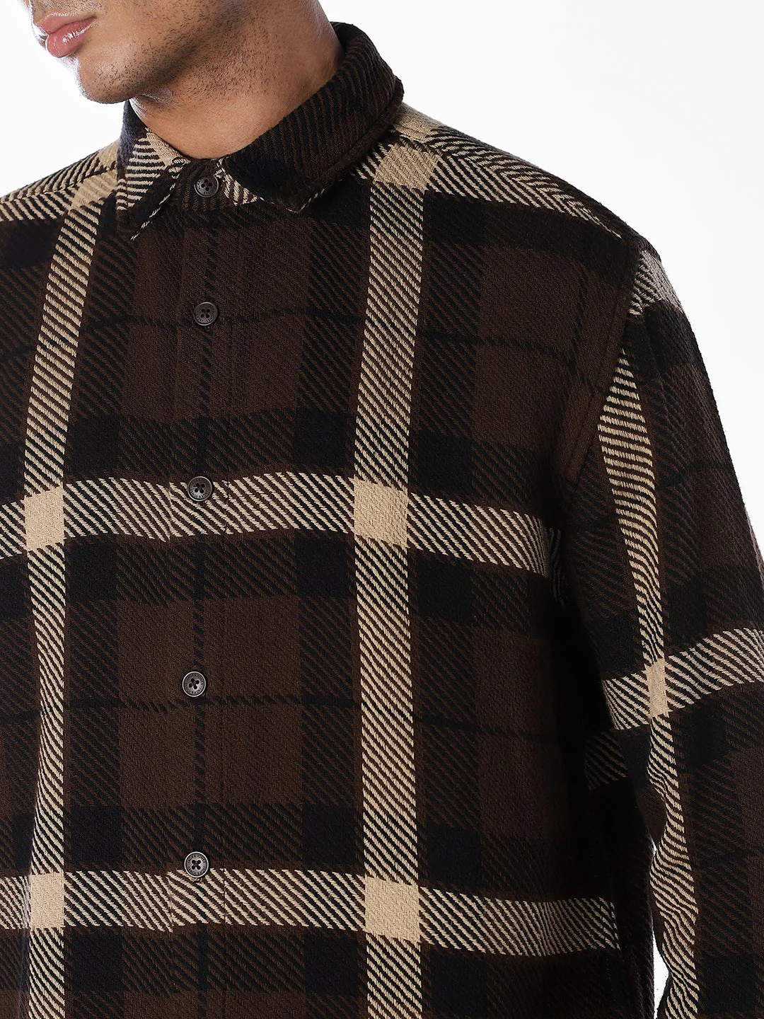 Dark Brown Check Cotton Shirt - Image 5