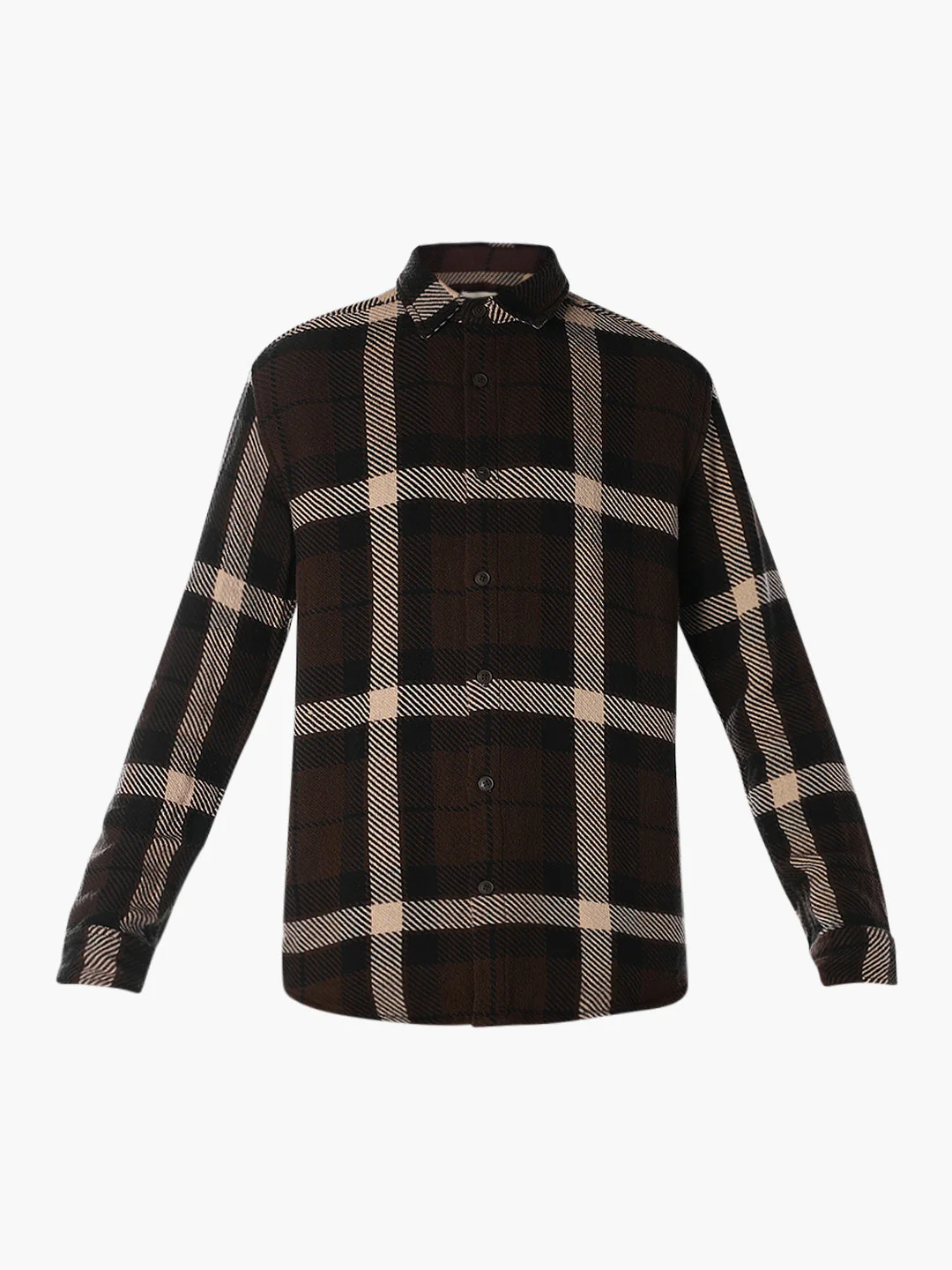 Dark Brown Check Cotton Shirt - Image 7