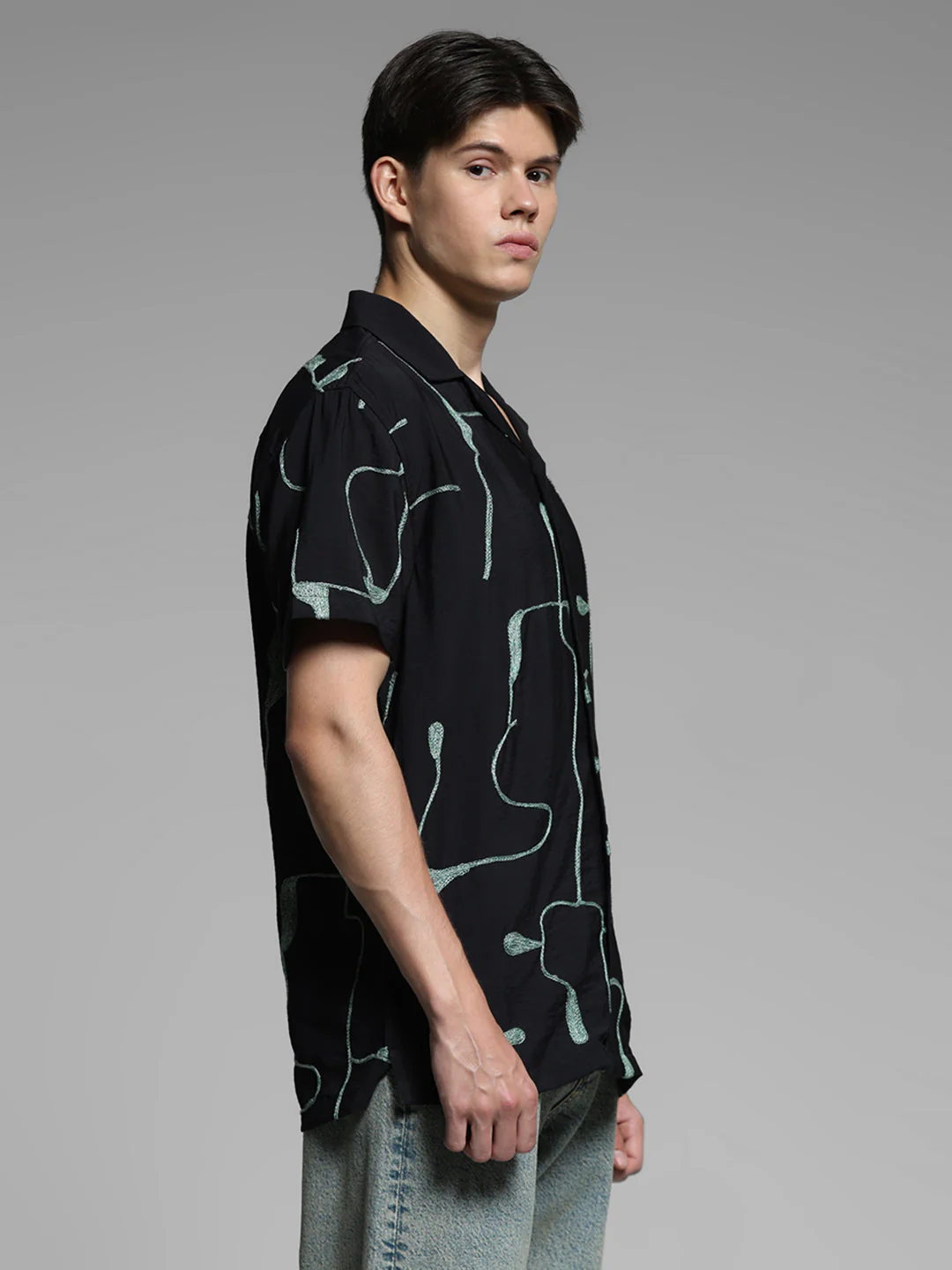 Black Embroidered Comfort Fit Shirt - Image 3