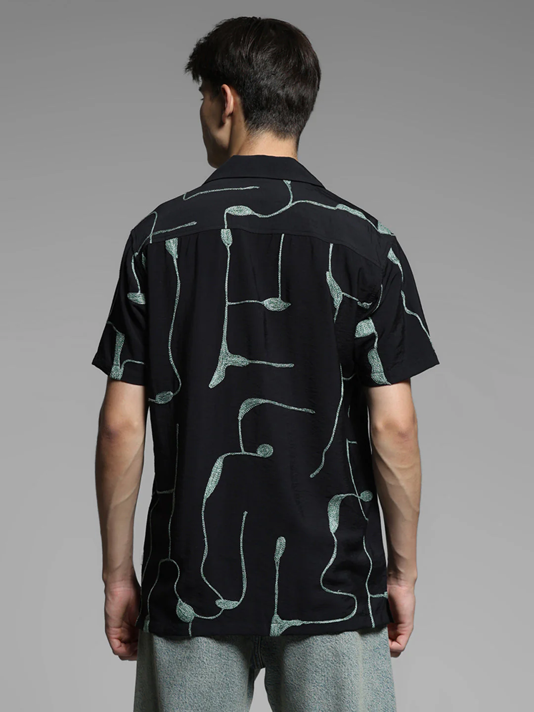 Black Embroidered Comfort Fit Shirt - Image 4
