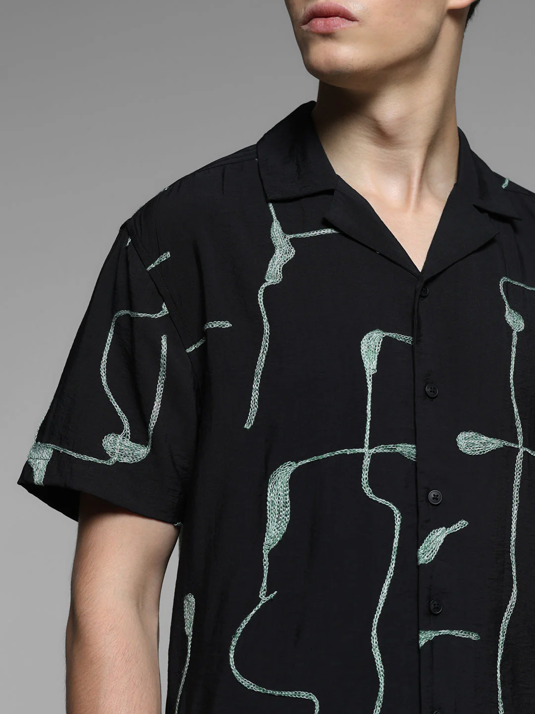 Black Embroidered Comfort Fit Shirt - Image 5