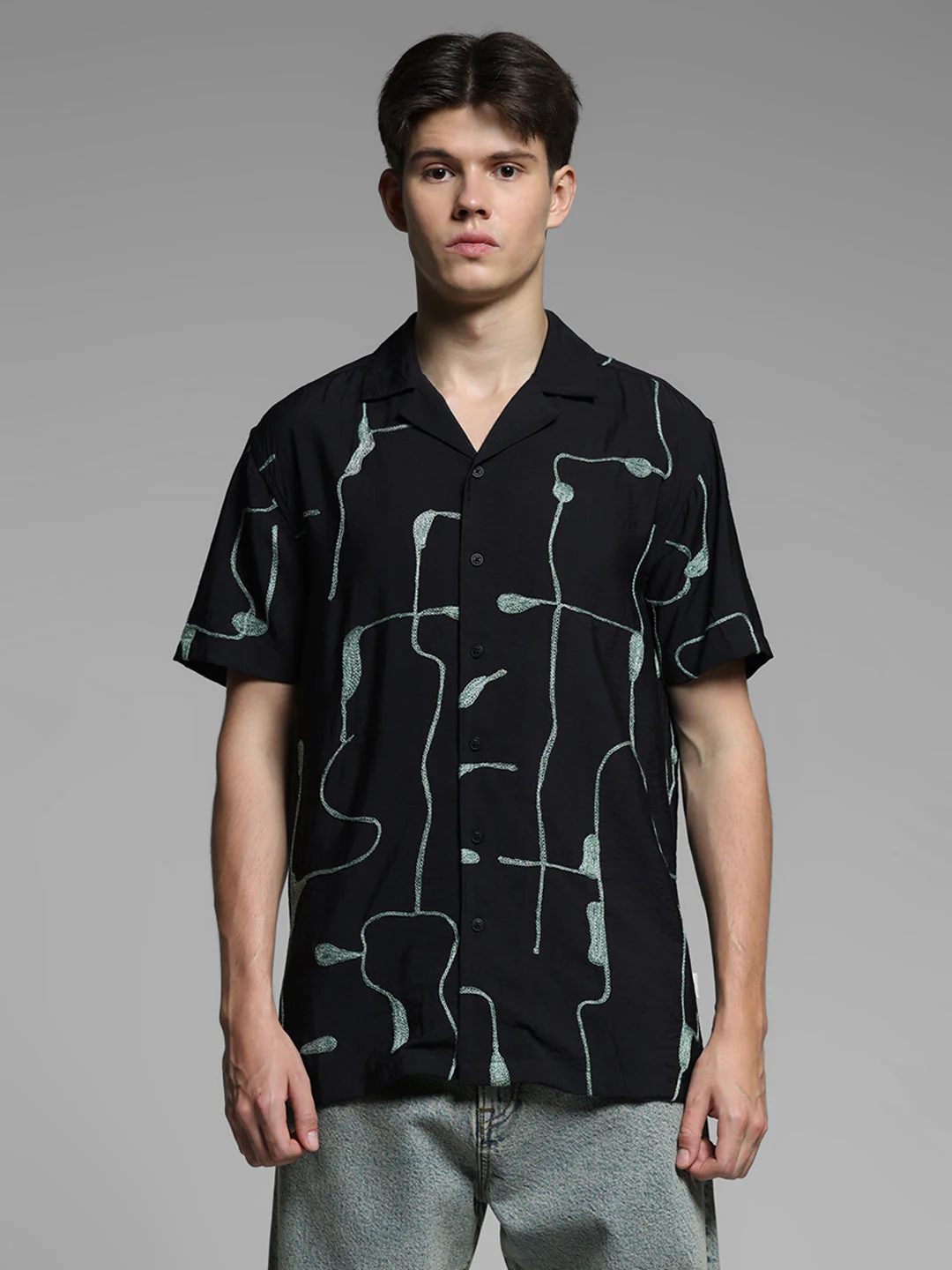 Black Embroidered Comfort Fit Shirt - Image 8