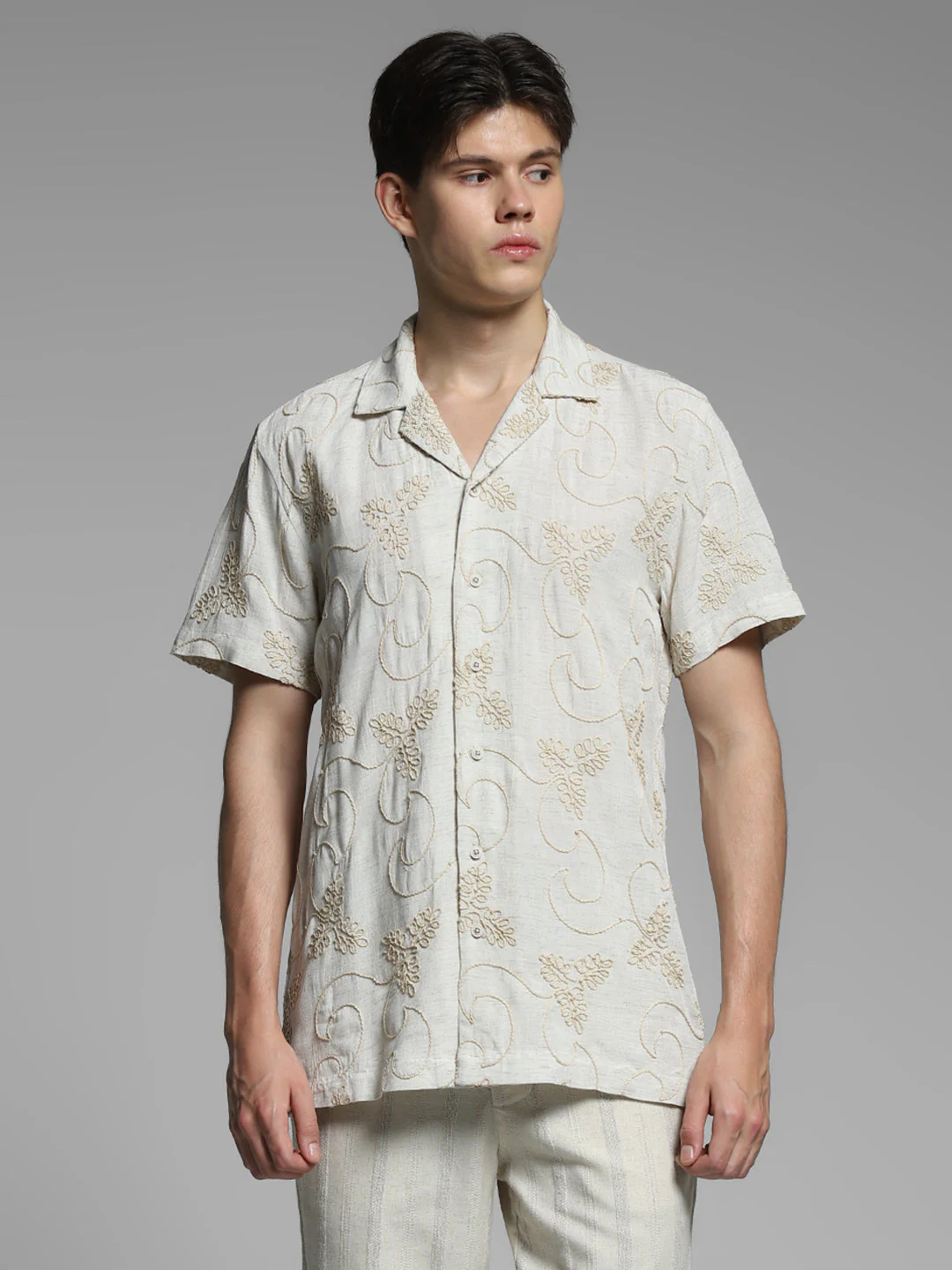 Grey Embroidered Comfort Fit Shirt - Image 2