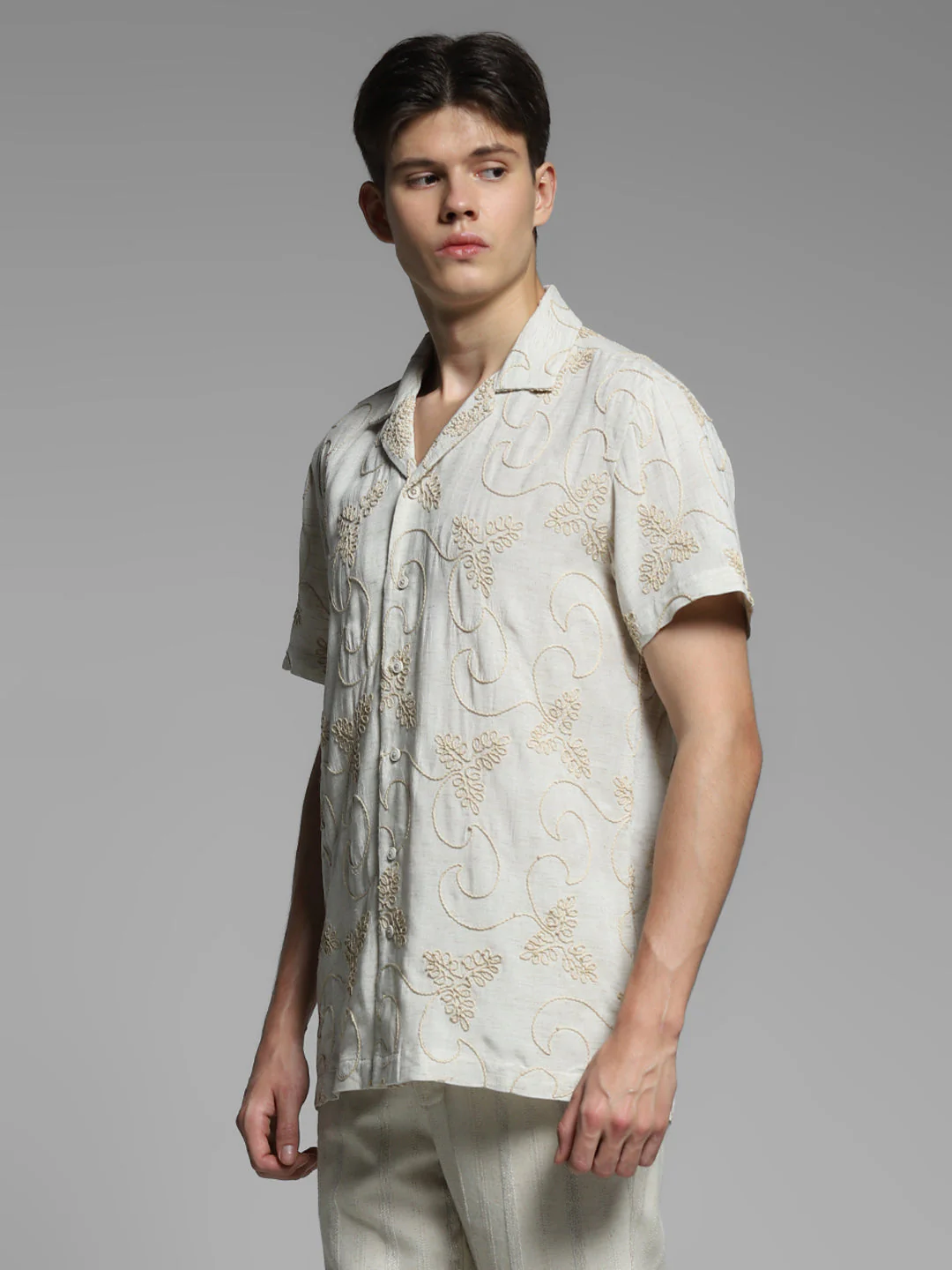 Grey Embroidered Comfort Fit Shirt - Image 3