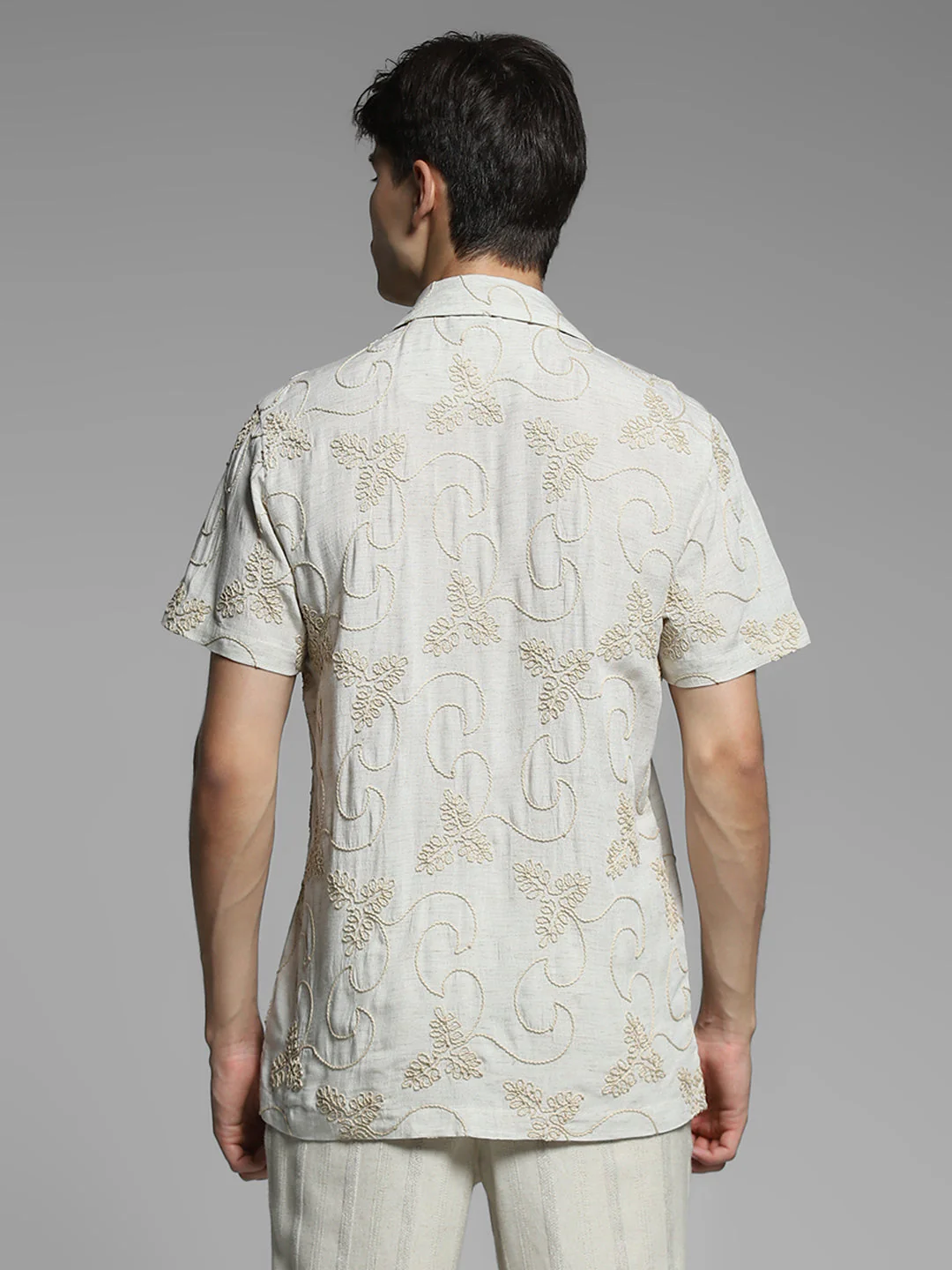 Grey Embroidered Comfort Fit Shirt - Image 4