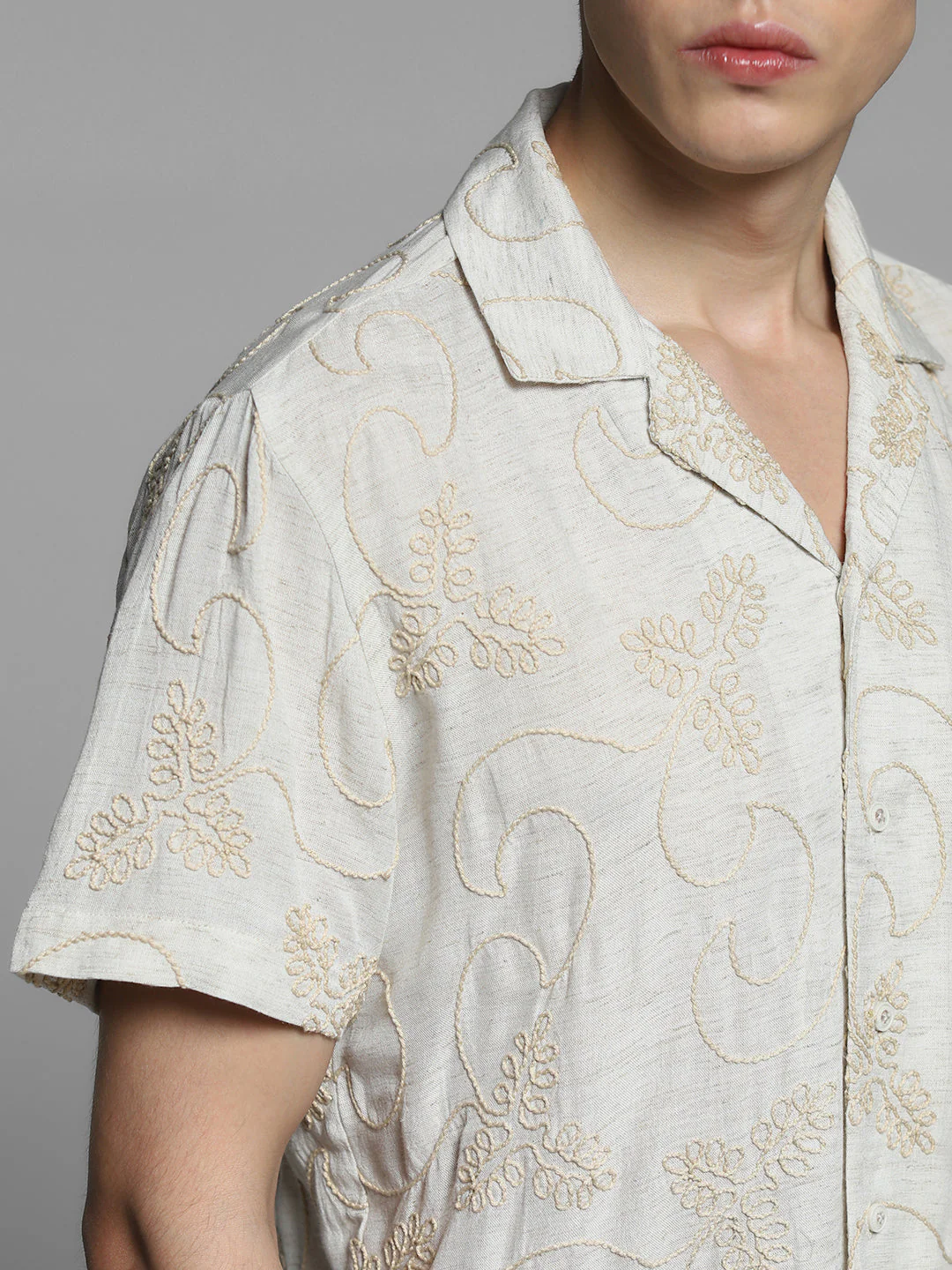 Grey Embroidered Comfort Fit Shirt - Image 5