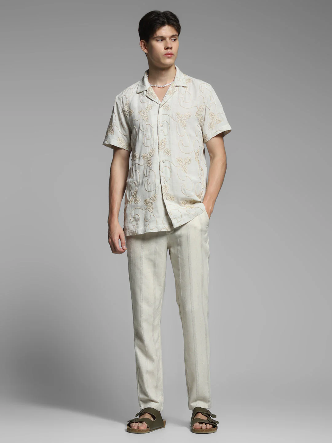 Grey Embroidered Comfort Fit Shirt - Image 6