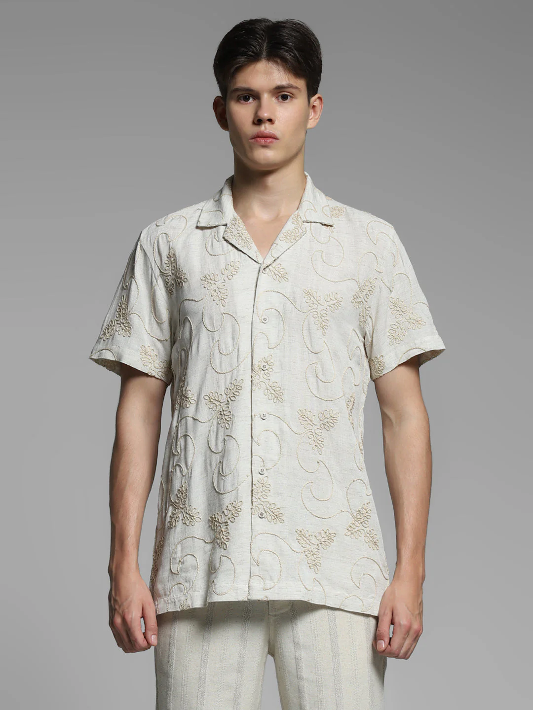 Grey Embroidered Comfort Fit Shirt - Image 8