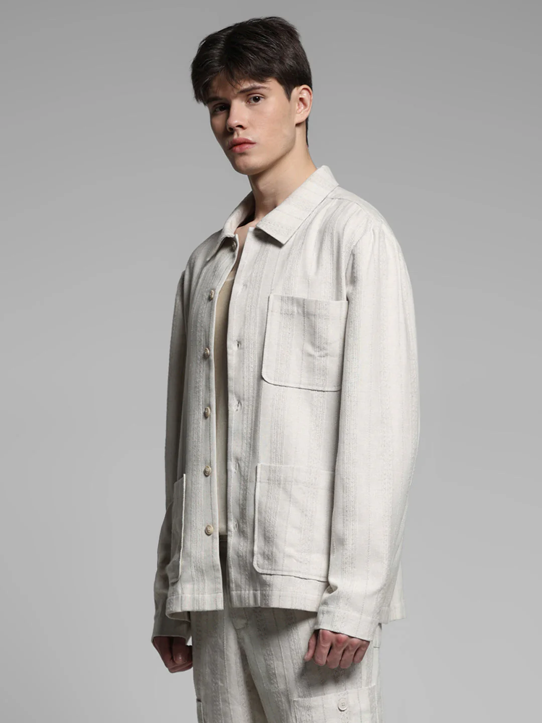 Cream Striped Oversized Shirt - Image 3
