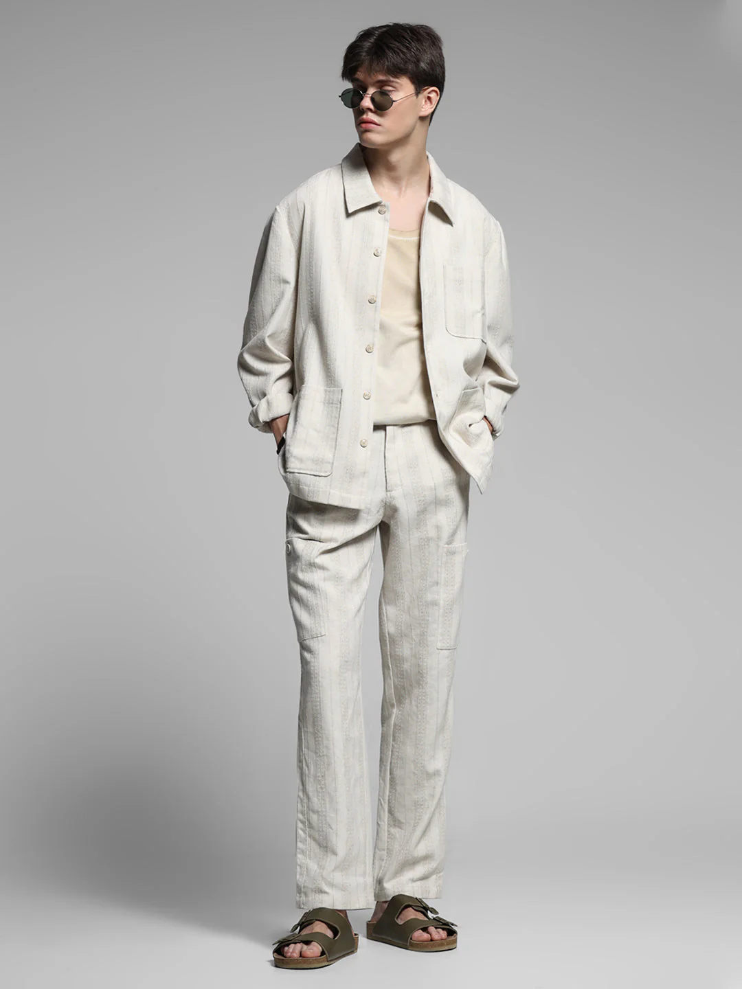 Cream Striped Oversized Shirt - Image 6