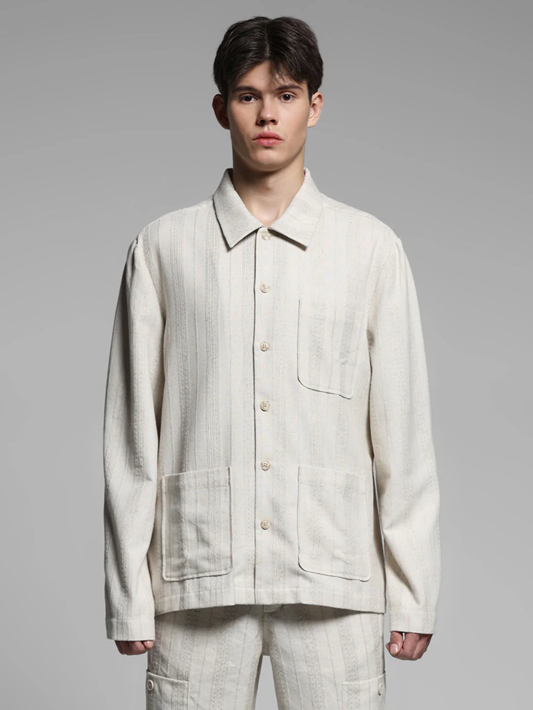 Cream Striped Oversized Shirt - Image 8