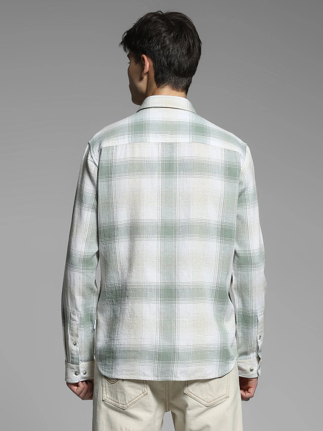 Light Green Check Linen Blend Shirt - Image 4