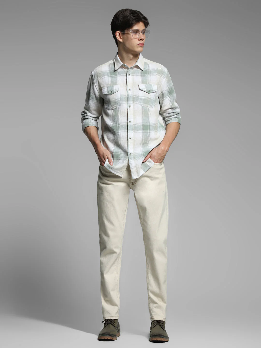 Light Green Check Linen Blend Shirt - Image 6