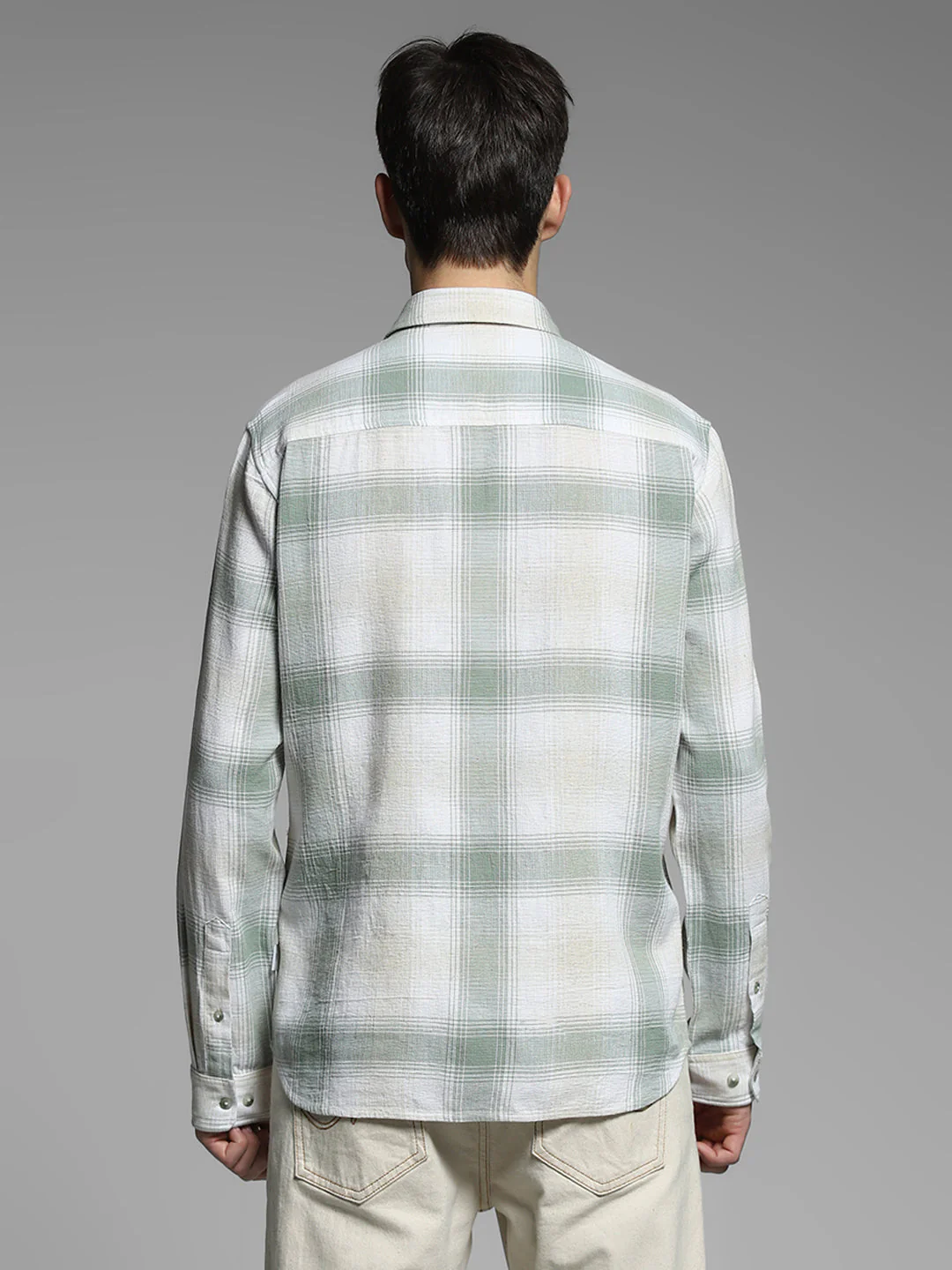 Light Green Check Linen Blend Shirt - Image 9