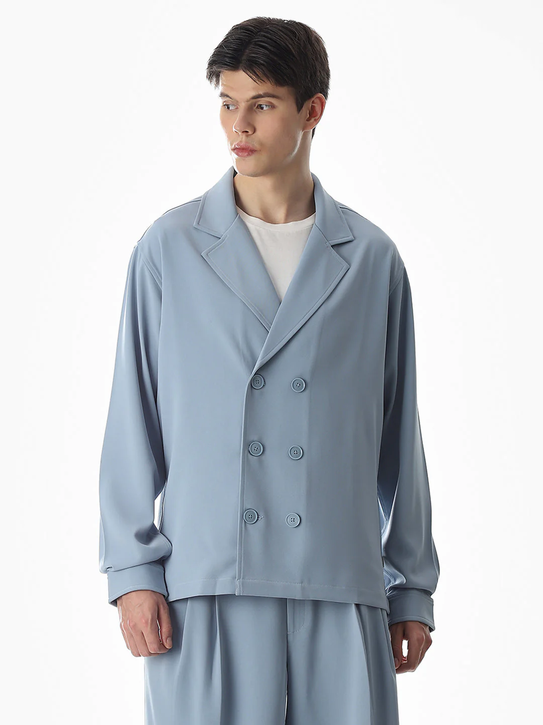 Blue Lapel Collar Button Overshirt - Image 2