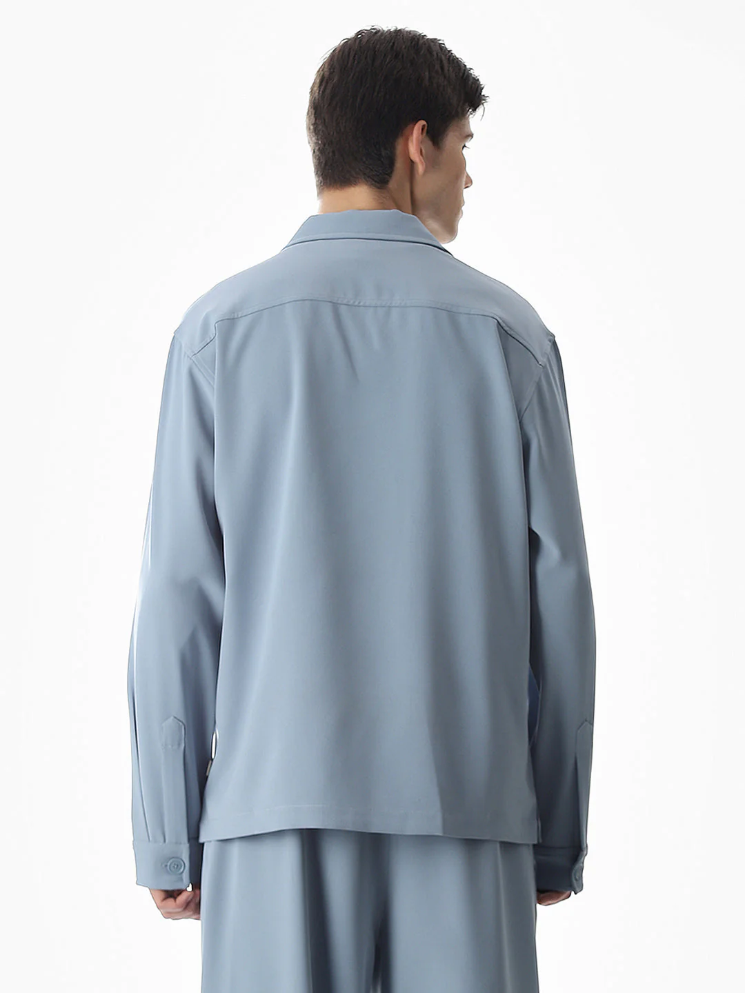 Blue Lapel Collar Button Overshirt - Image 4