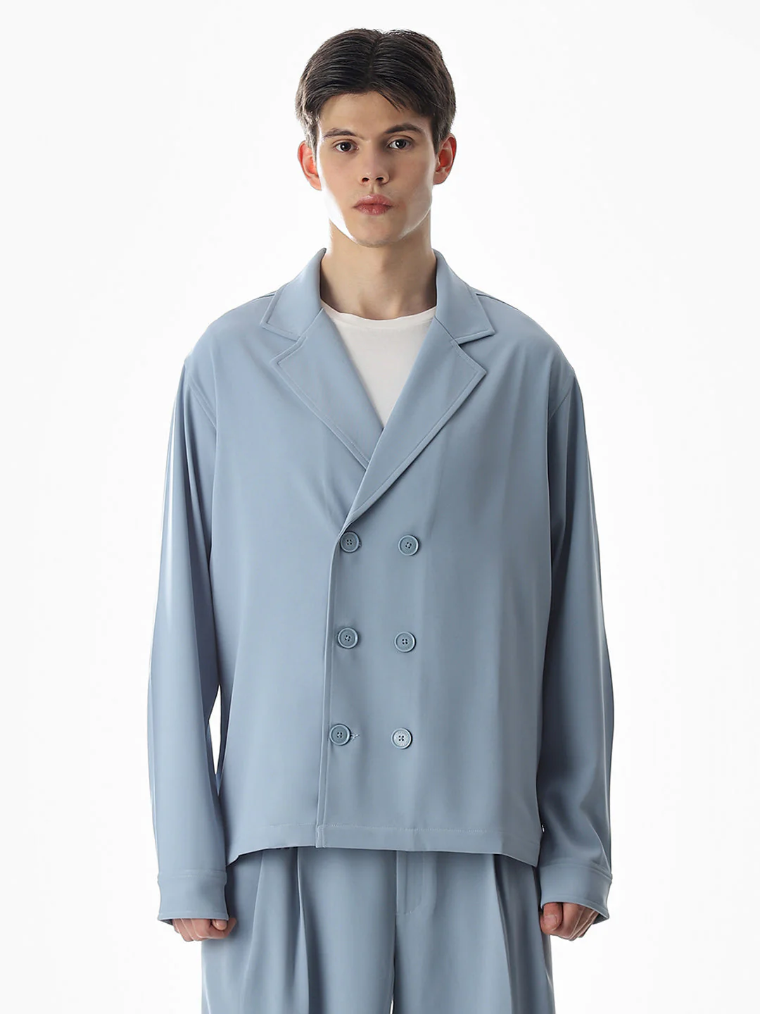 Blue Lapel Collar Button Overshirt - Image 8