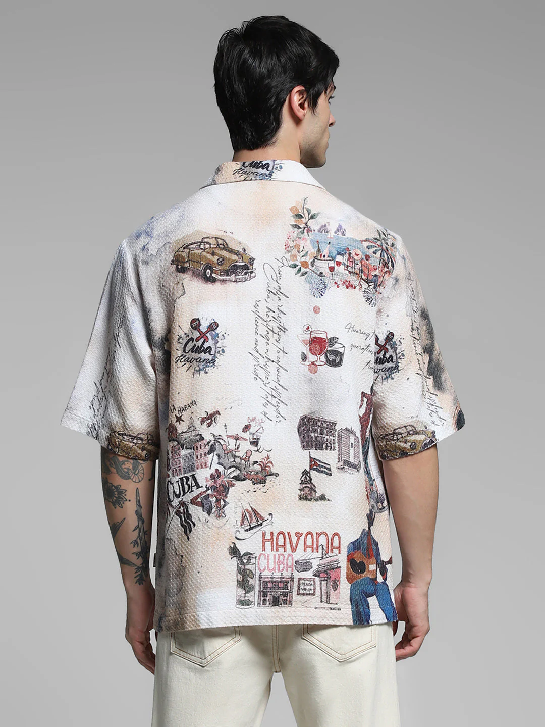 White Cuba Print Cotton Oversized Shirt - Image 4
