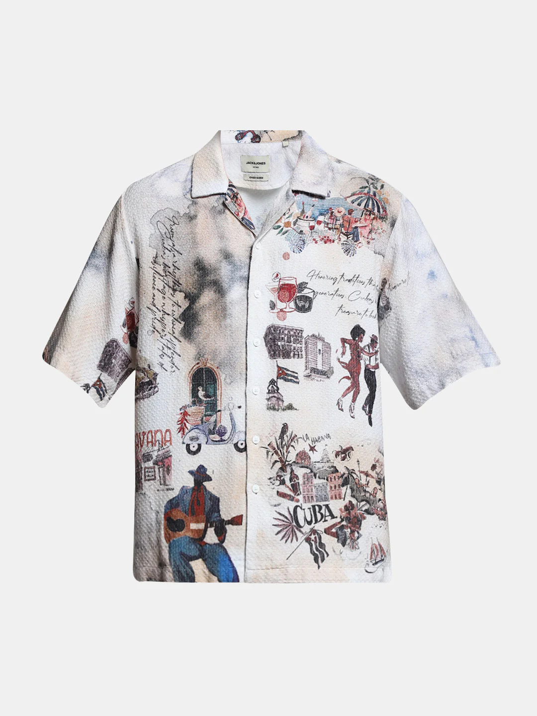 White Cuba Print Cotton Oversized Shirt - Image 7