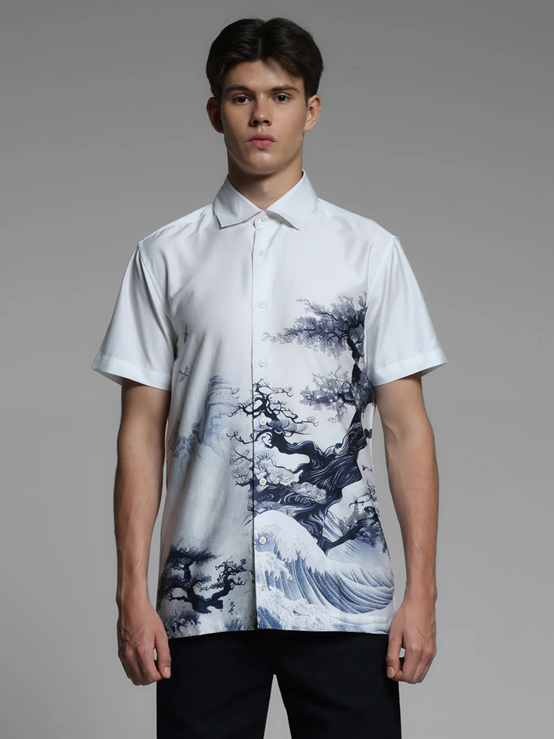 White Printed Comfort Fit Shirt - Image 8