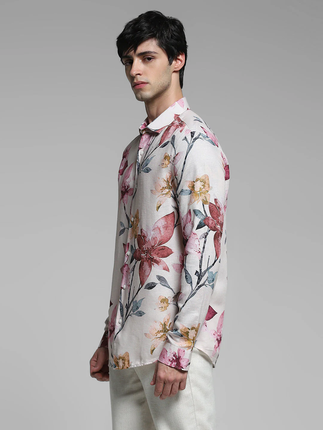 Orange Floral Linen Blend Shirt - Image 3