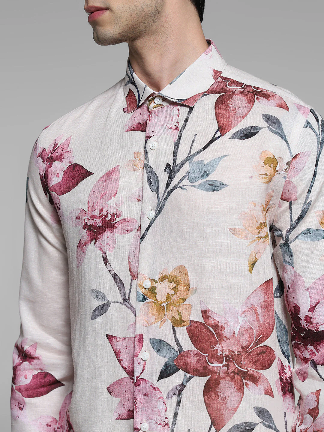 Orange Floral Linen Blend Shirt - Image 5