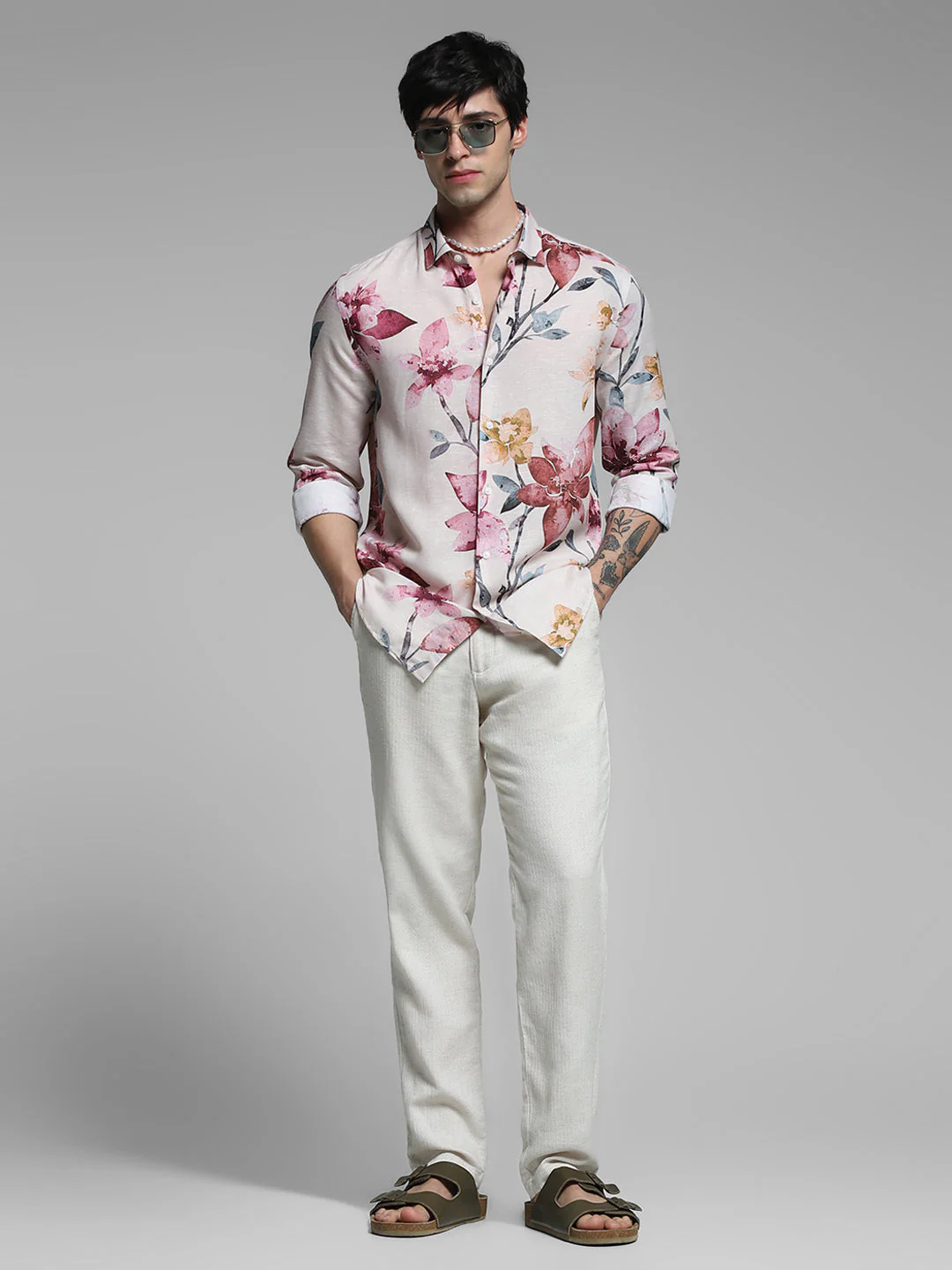 Orange Floral Linen Blend Shirt - Image 6