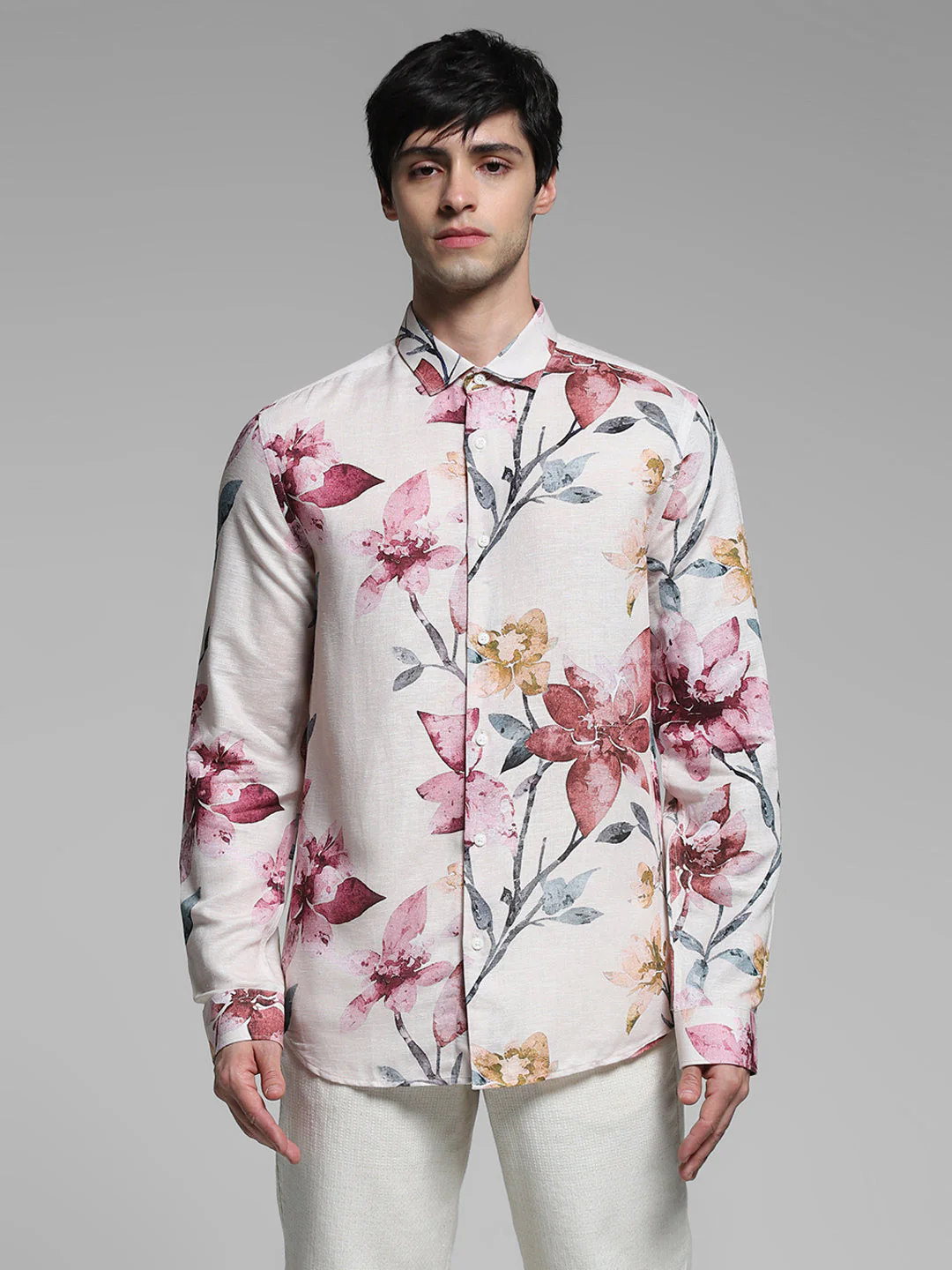 Orange Floral Linen Blend Shirt - Image 8