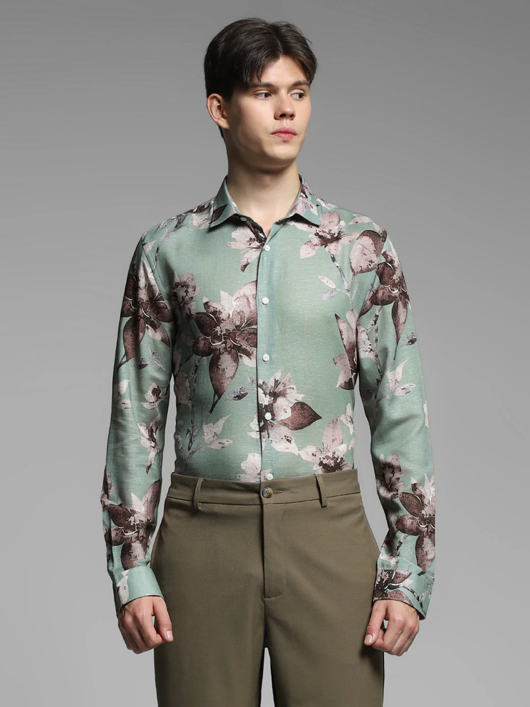 JACK&JONES Green Floral Linen Blend Shirt - Image 2