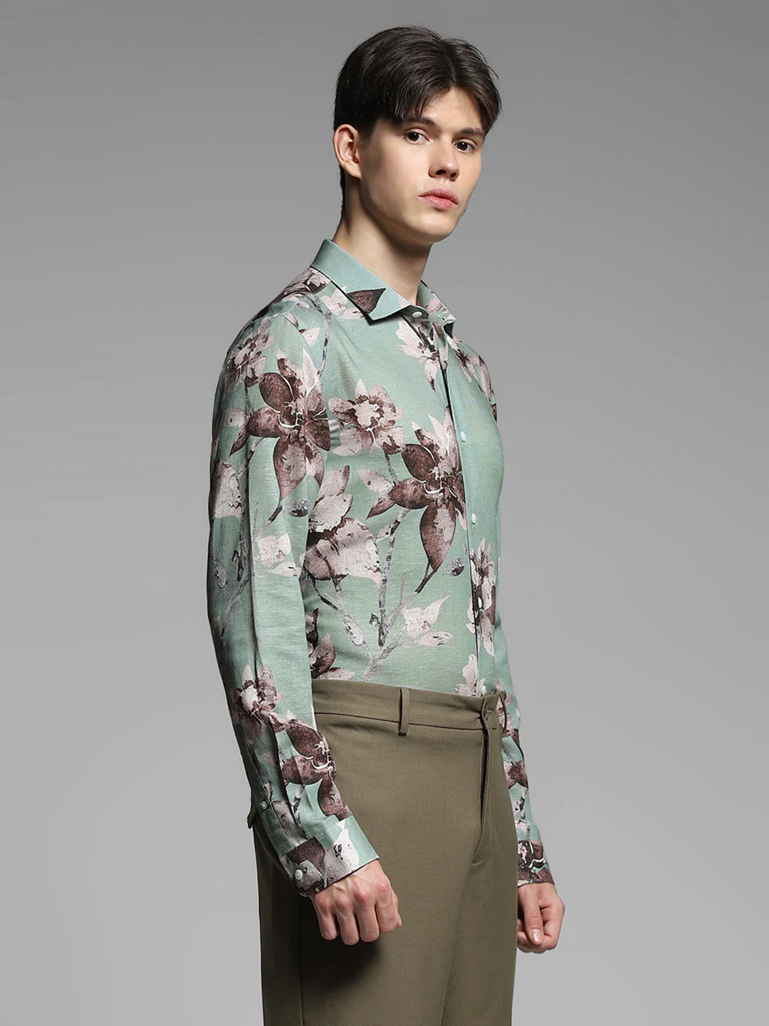 JACK&JONES Green Floral Linen Blend Shirt - Image 3