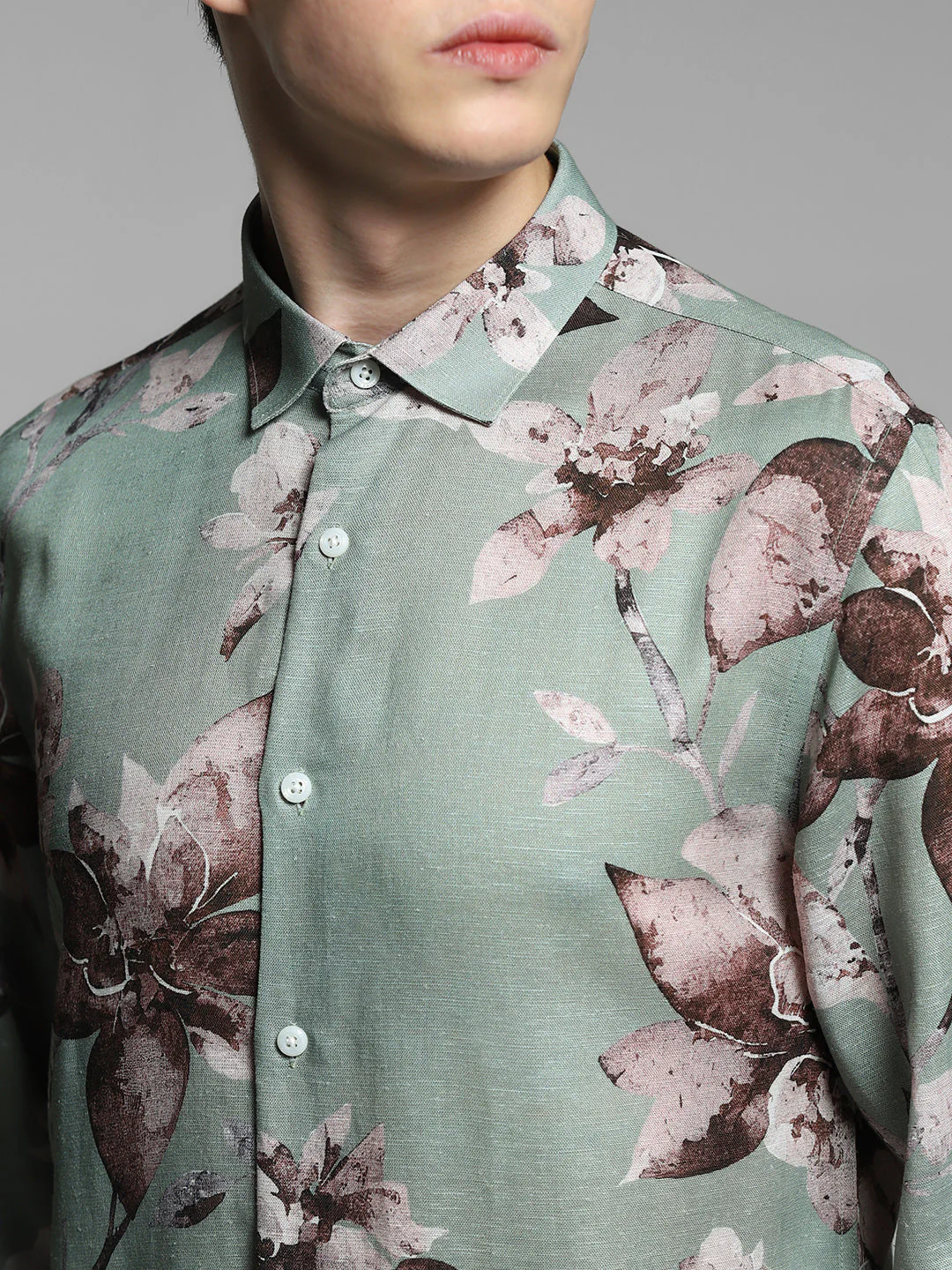 JACK&JONES Green Floral Linen Blend Shirt - Image 5