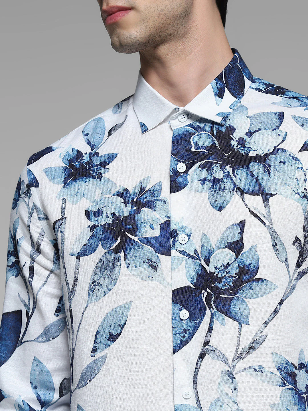 White Floral Linen Blend Shirt - Image 5